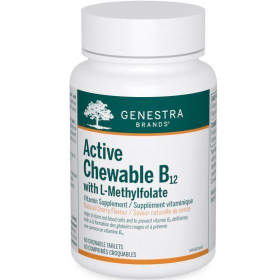 Genestra Active B12 with L-Methylfolate - 60 Chewable Tablets for Energy Support & Cardiovascular Health - Vegan, Gluten-Free Supplement for Adults - Perfect for Active Lifestyles & Wellness Routines