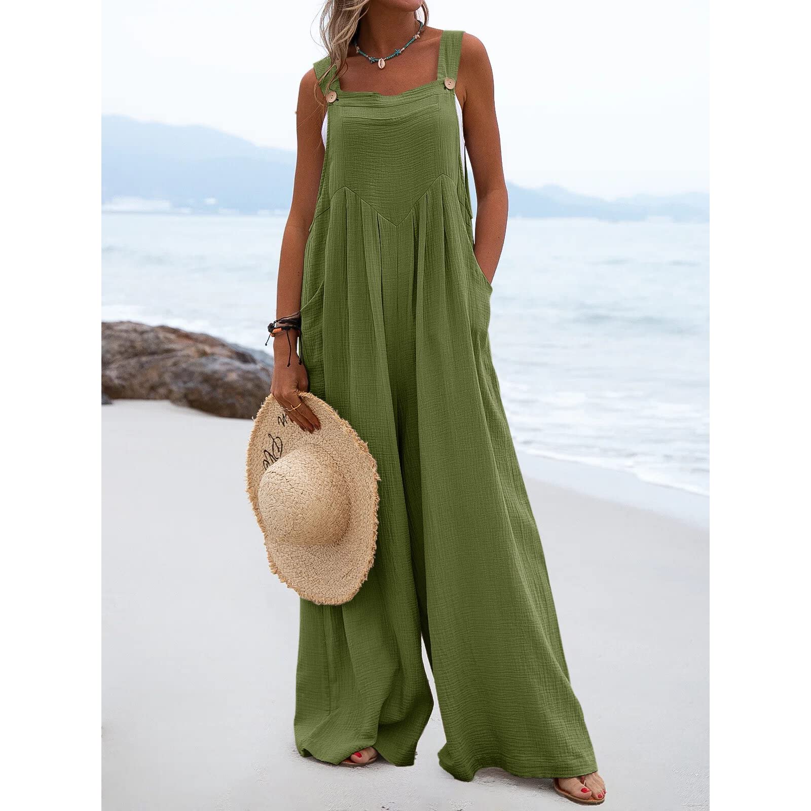 Plus Size Women's Overalls - Casual Baggy Jumpsuit with Pockets, Long Bib Wide Leg Playsuit for Work, Gardening & Outdoor Activities