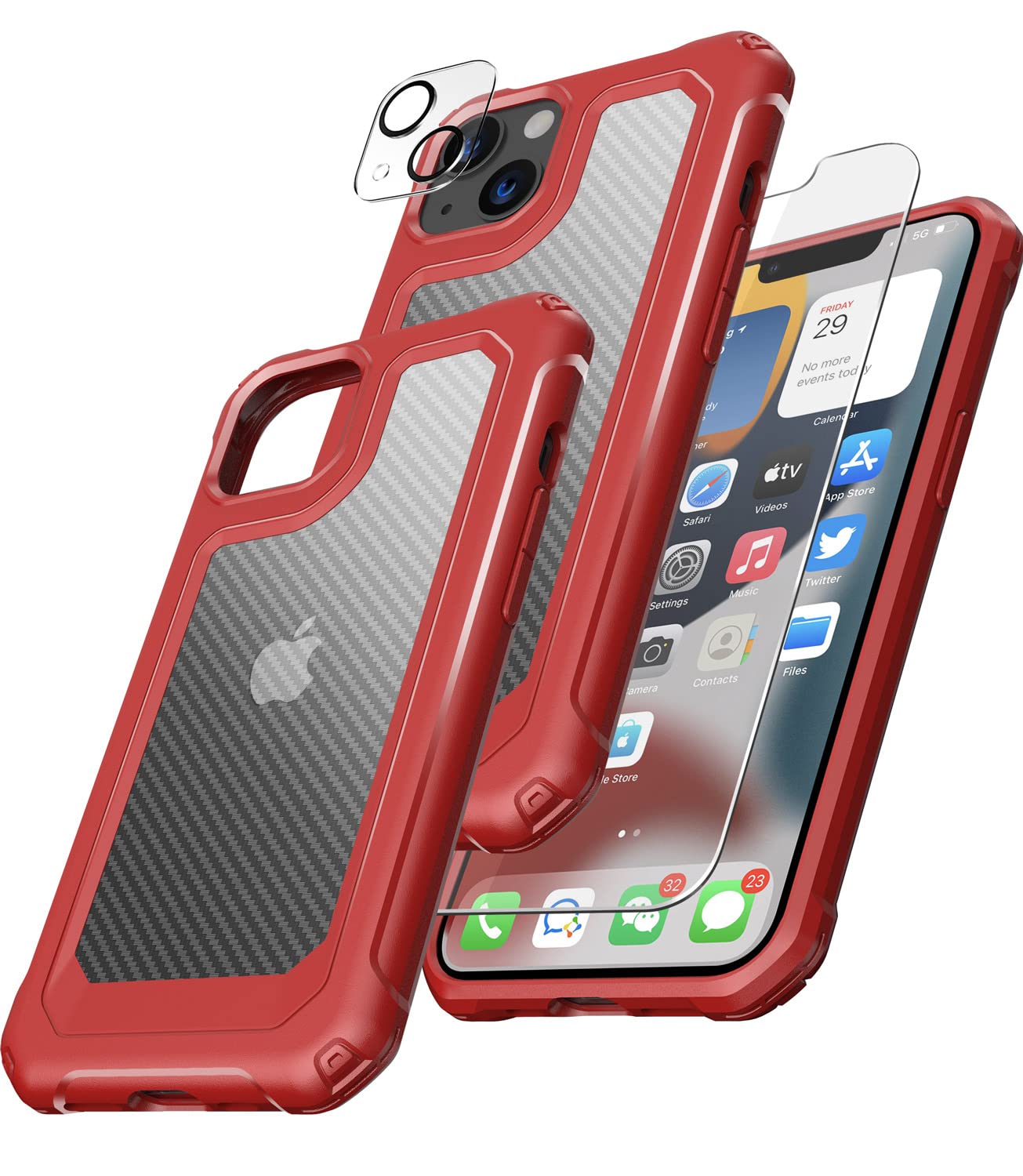 BEIDI iPhone 13 Case with Tempered Glass Screen Protector | Slim Protective Cover for Apple iPhone 13 6.1 Inch | Shockproof & Scratch Resistant | Perfect for Work, Travel & Everyday Use (Red)