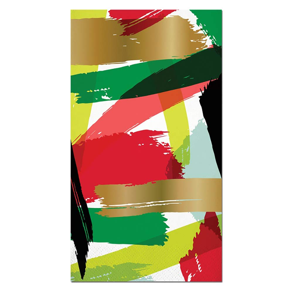Creative Brands Slant Collections - 20-Count Decorative Paper Guest Towels & 16-Count Christmas Brushstroke Dinner Napkins Set | Holiday Table Setting, Party Decor, Festive Dining Accessories