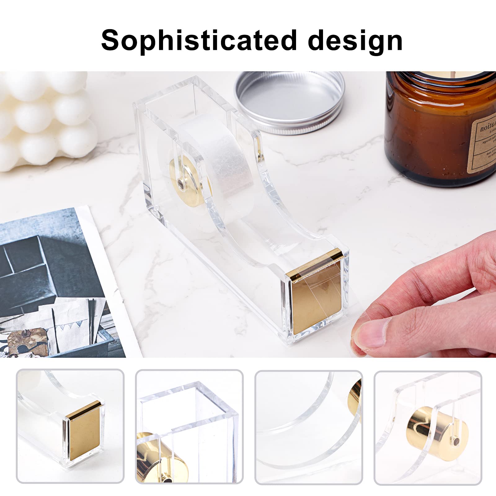 Premium Gold Office Supplies Set - Acrylic Stapler, Staple Remover, Phone Stand, Tape Dispenser, Pen Holder with 2 Ballpoint Pens, Scissors, Binder Clips, Ruler & Glue - Elegant Desk Organizer for Home Office, Workstation or Gift