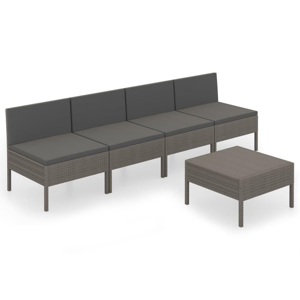 5-Piece Patio Lounge Set with Cushions - Weather-Resistant Poly Rattan Outdoor Furniture - Gray Modern Farmhouse Style - Easy Maintenance & Comfortable Seating - Perfect for Garden, Backyard, Poolside & Patio Relaxation