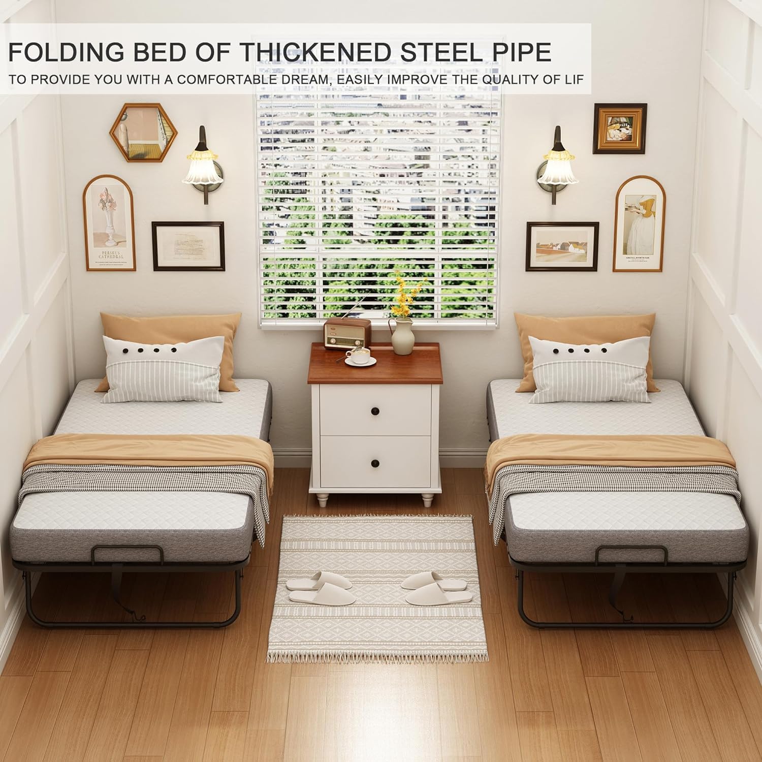 Foldable Twin Size Guest Bed with Memory Foam Mattress - 75