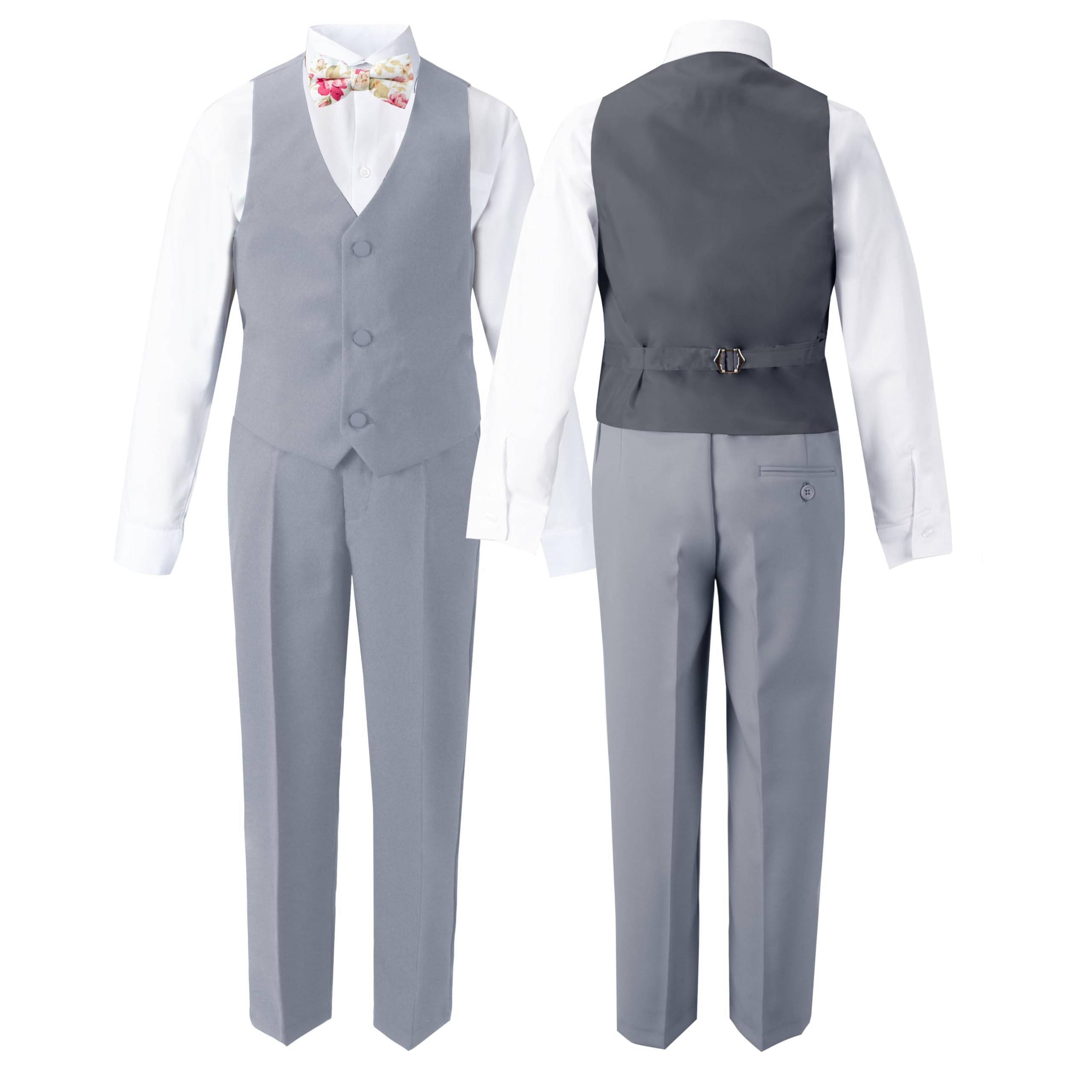 Spring Notion Boys' Classic Fit Grey Dress Suit Set with Bow Tie - Formal Attire for Weddings, Parties & School Events