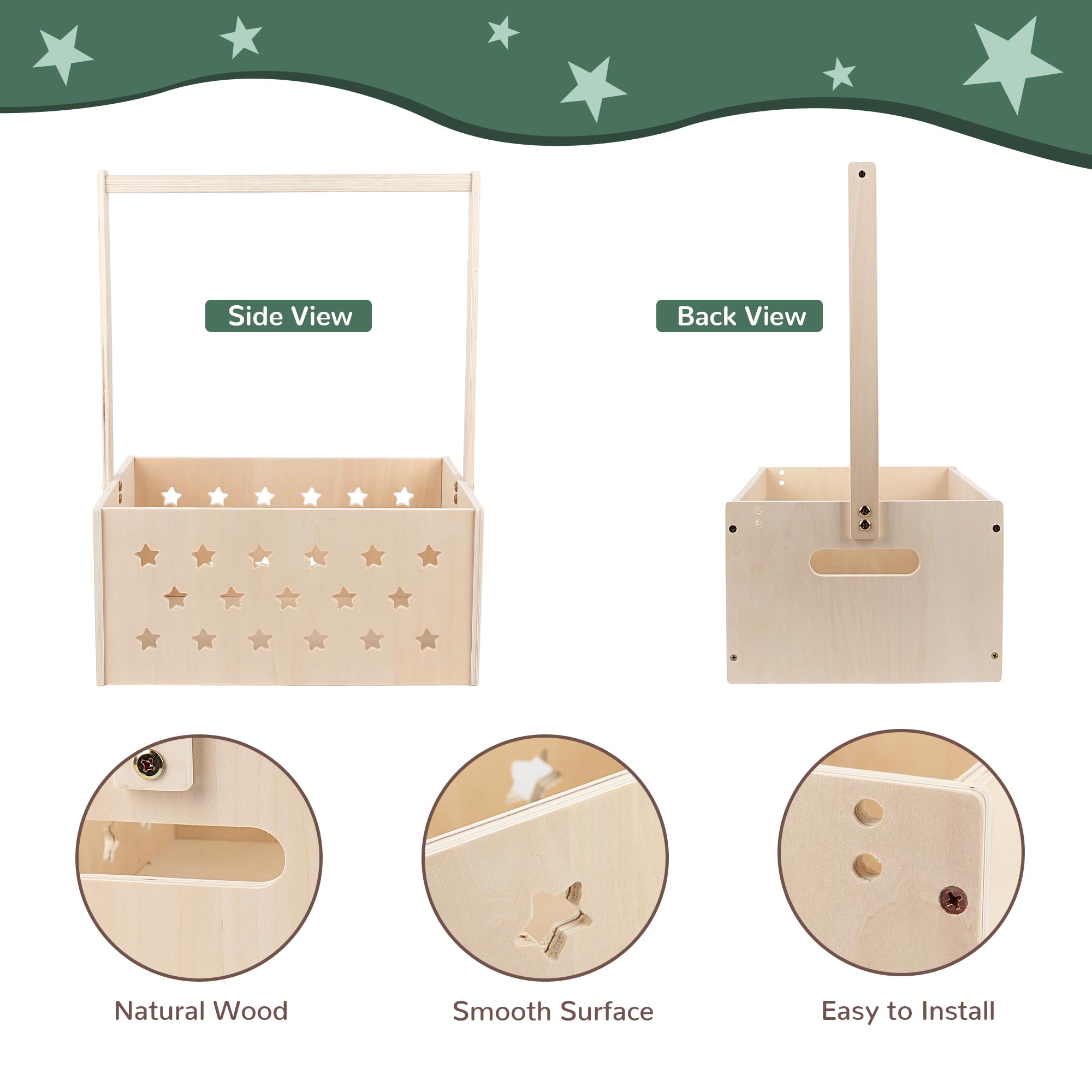 Wooden Baby Shower Gift Crate - Handmade Storage Basket with Handle & Garland Hangers - Perfect for Newborn Boy or Girl - Pregnancy Gift for New Parents - Large Nursery Organizer for Baby Clothes, Toys & Essentials