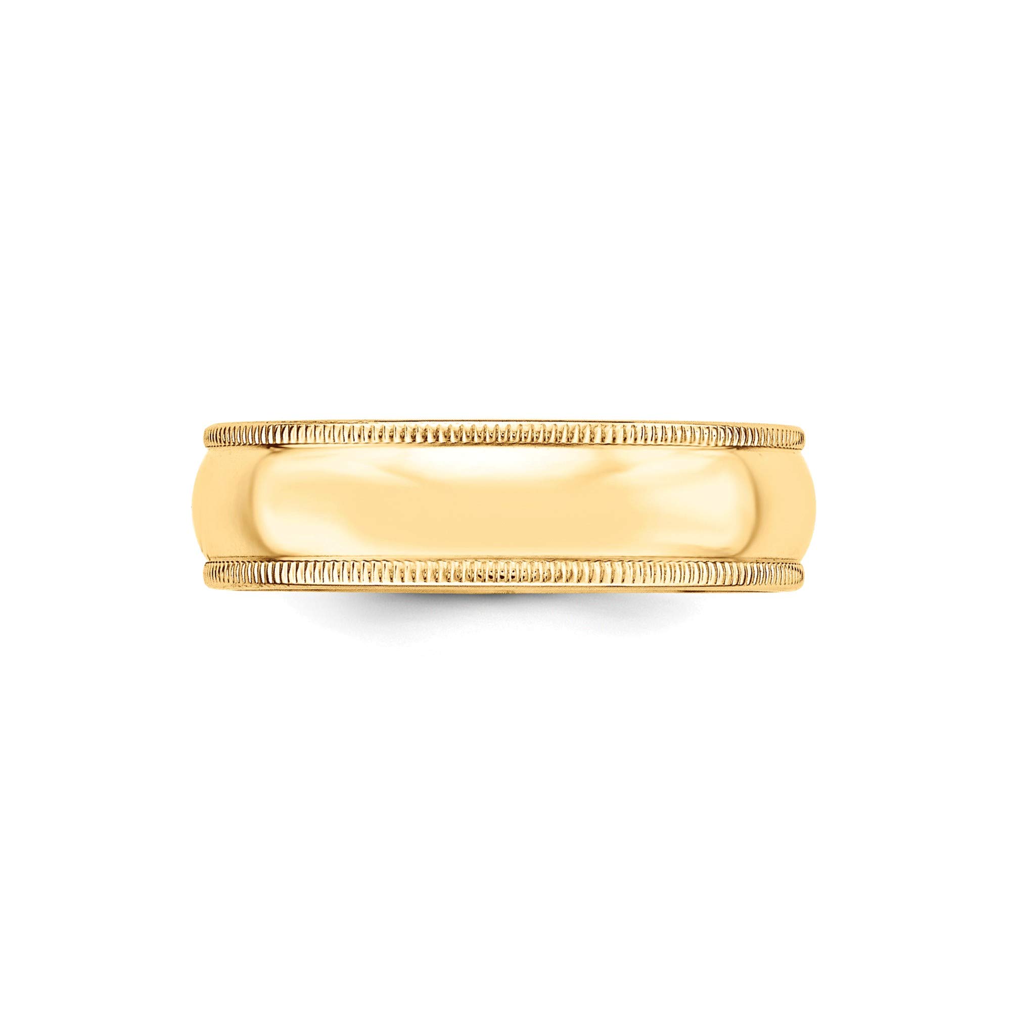 14K Yellow Gold 6mm Milgrain Band Ring - Size 7 for Wedding & Anniversary