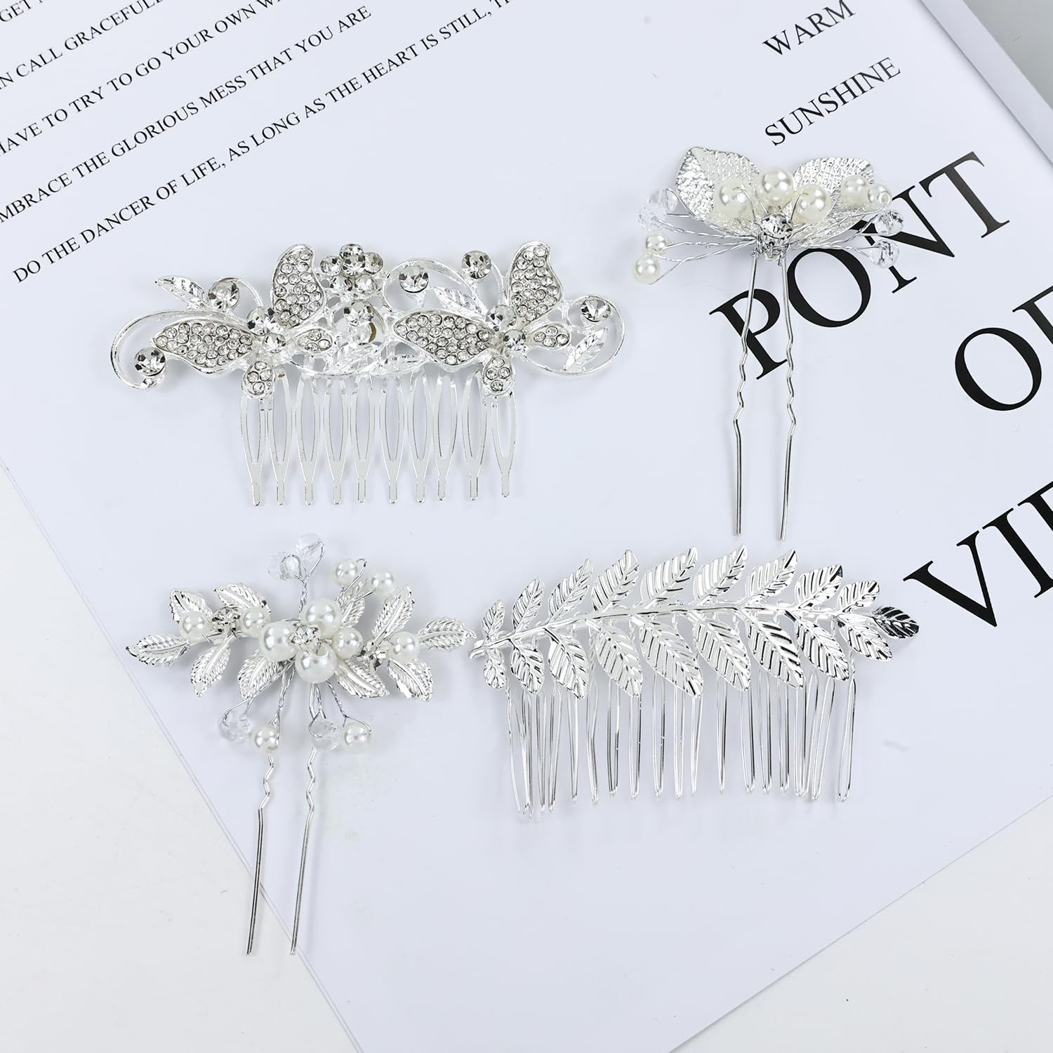 Shining Silver Rhinestone Butterfly Leaf Flower Hair Clips - 40 Pack Bridal Hair Accessories Set with U-Shaped & Twist Pins for Women, Girls, Brides & Bridesmaids - Perfect for Weddings, Prom, Parties & Special Occasions