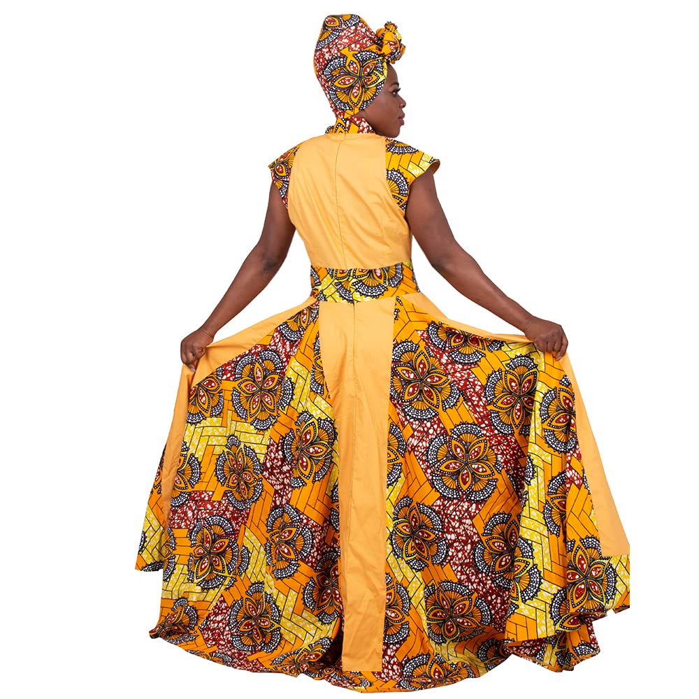 **Stylish African Print Maxi Dress for Women - Sleeveless Party Dress with Matching Head Scarf - Plus Size & Comfortable - Perfect for Weddings, Festivals & Cultural Events**