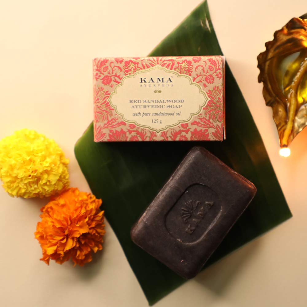 Kama Ayurveda Red Sandalwood Ayurvedic Soap with Pure Sandalwood Oil - 125g Natural Skin Cleansing Bar for Glowing Complexion | Perfect for Daily Face & Body Wash, Sensitive Skin Care & Ayurvedic Beauty Routine