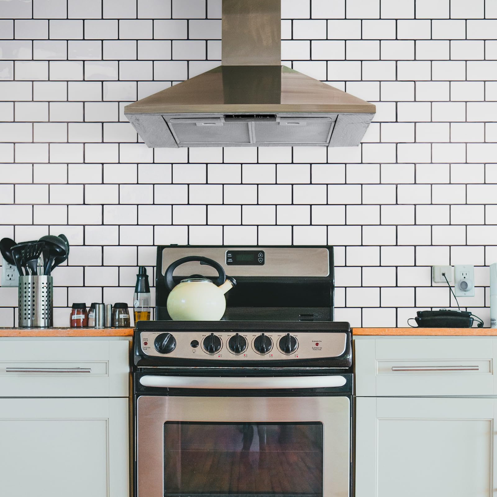 STICKGOO Peel and Stick Backsplash - White Subway Tile Self-Adhesive Wallpaper for Kitchen & Bathroom (5-Pack, Thick & Durable) - Easy DIY Home Renovation, Waterproof & Removable Backsplash Tiles