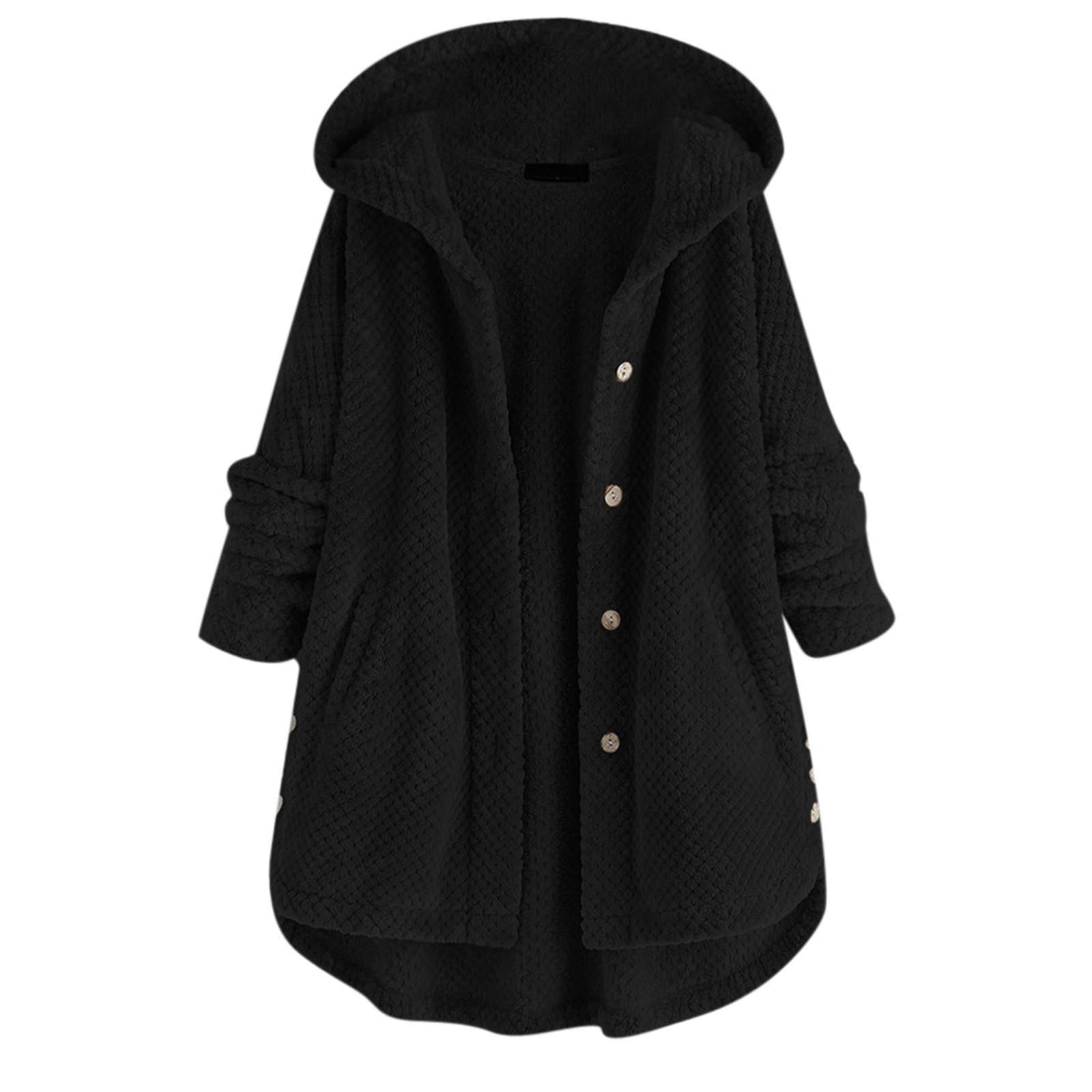 Women's Long Sleeve Hooded Button Down Cardigan Sweater - Open Front Winter Coat with Pockets | Cozy Layering for Office, Casual Outfits & Cold Weather