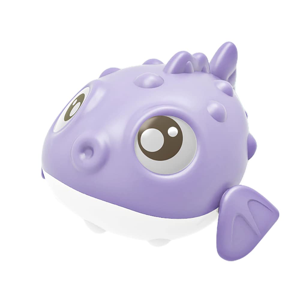 Wind Up Pufferfish Bath Toy - Swimming Puffer Fish Bathtub Toy for Kids, Floating Water Toy for Pool & Tub - Fun Bath Time & Pool Play (Purple)