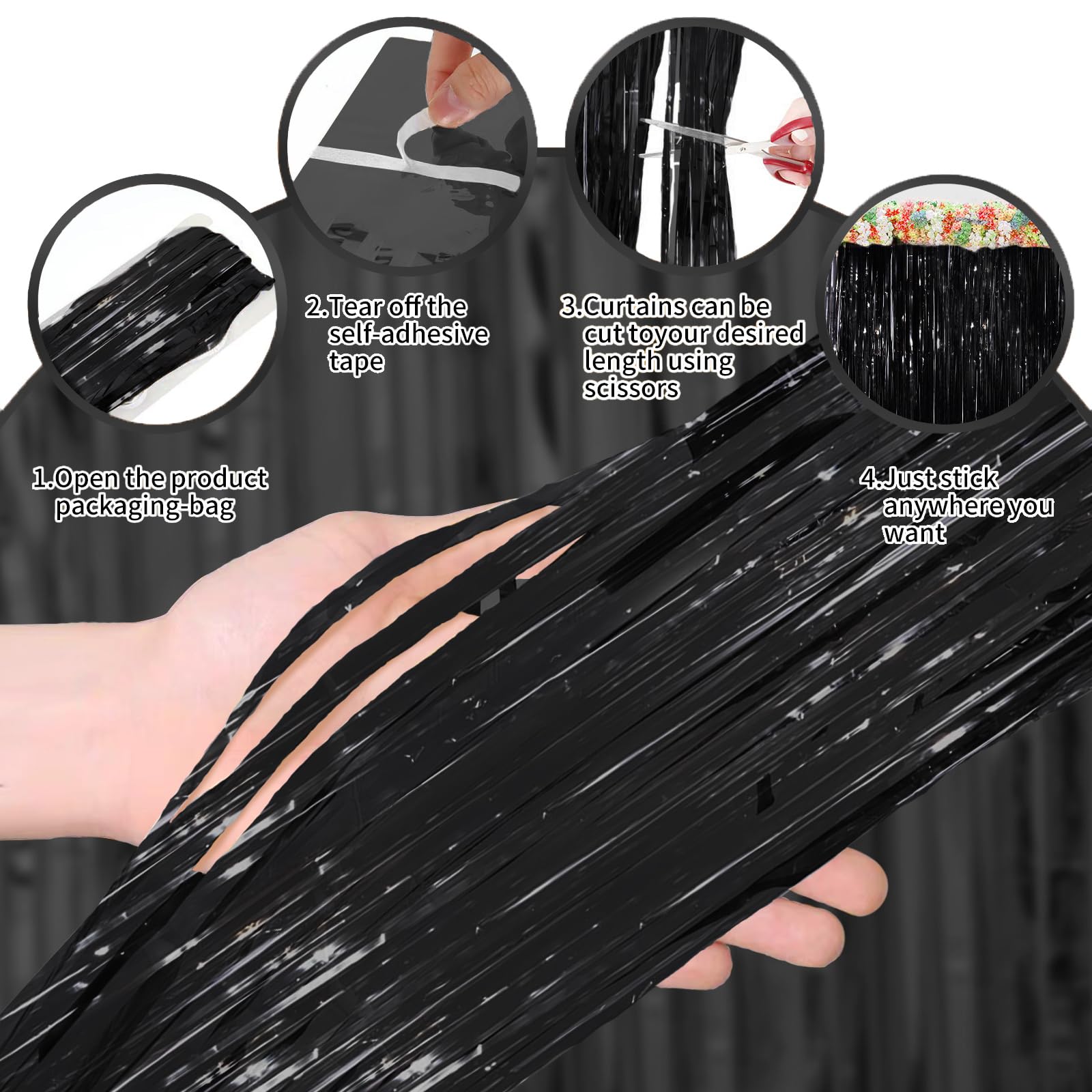 3 Pack Black Party Curtains - 3.3ft x 8.3ft Streamers for Birthday Decorations, Wednesday Addams Theme, Photo Booth Backdrop & Party Supplies | Perfect for Halloween, Goth Parties & Themed Events