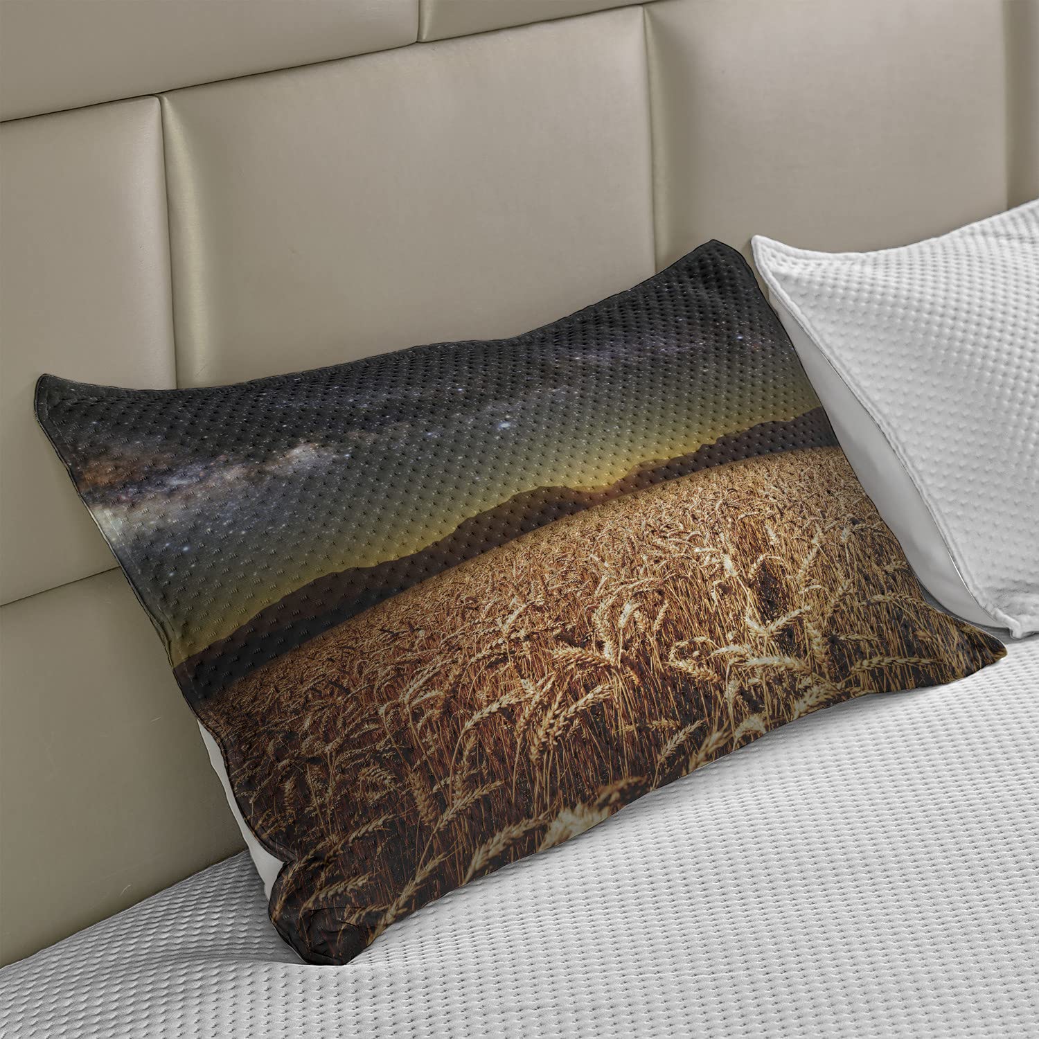 Ambesonne Space Knitted Quilt Pillow Cover - Wheat Field Meadow Under Star Clusters Twilight Harvest Rural Art Print - Standard King Size 36