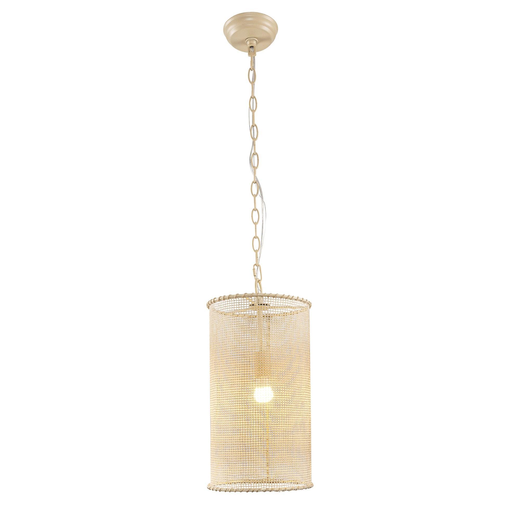 Farmhouse Style 1-Light Wooden Beads Pendant Light - Beige Dry Rated Ceiling Fixture for Kitchen Island, Dining Room & Entryway Lighting