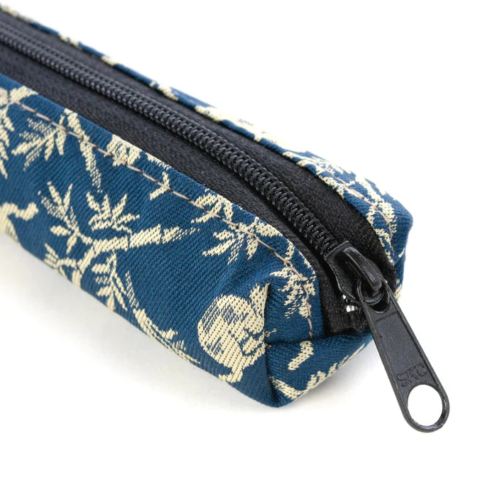 Nishijin Woven Pencil Case - Japanese Traditional Craft Pen Holder with Bamboo Groves & Cats Design, Navy Blue | Handmade in Kyoto, Japan | Perfect for School, Office & Gift Giving