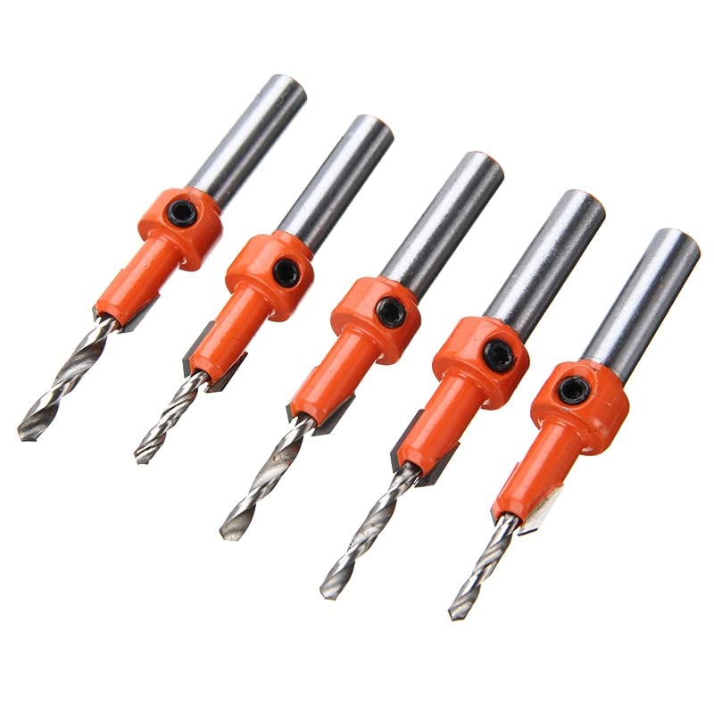 5pcs HSS Countersink Drill Bit Set (2.8mm-4mm) with 8mm Shank - Premium Woodworking Router Bits for Oblique Hole Drilling - Perfect for DIY Projects, Furniture Making & Cabinet Installation