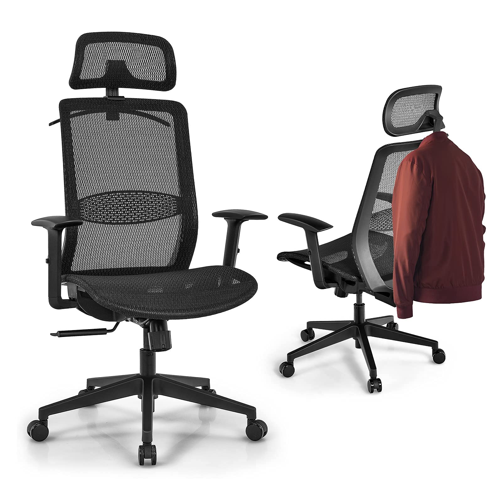 BestComfort Ergonomic High Back Mesh Office Chair - Adjustable Reclining Executive Chair with Lumbar Support, Headrest & Armrest - Swivel Rolling Computer Desk Chair with Coat Hanger (Black) - Perfect for Home Office, Gaming & Workspaces