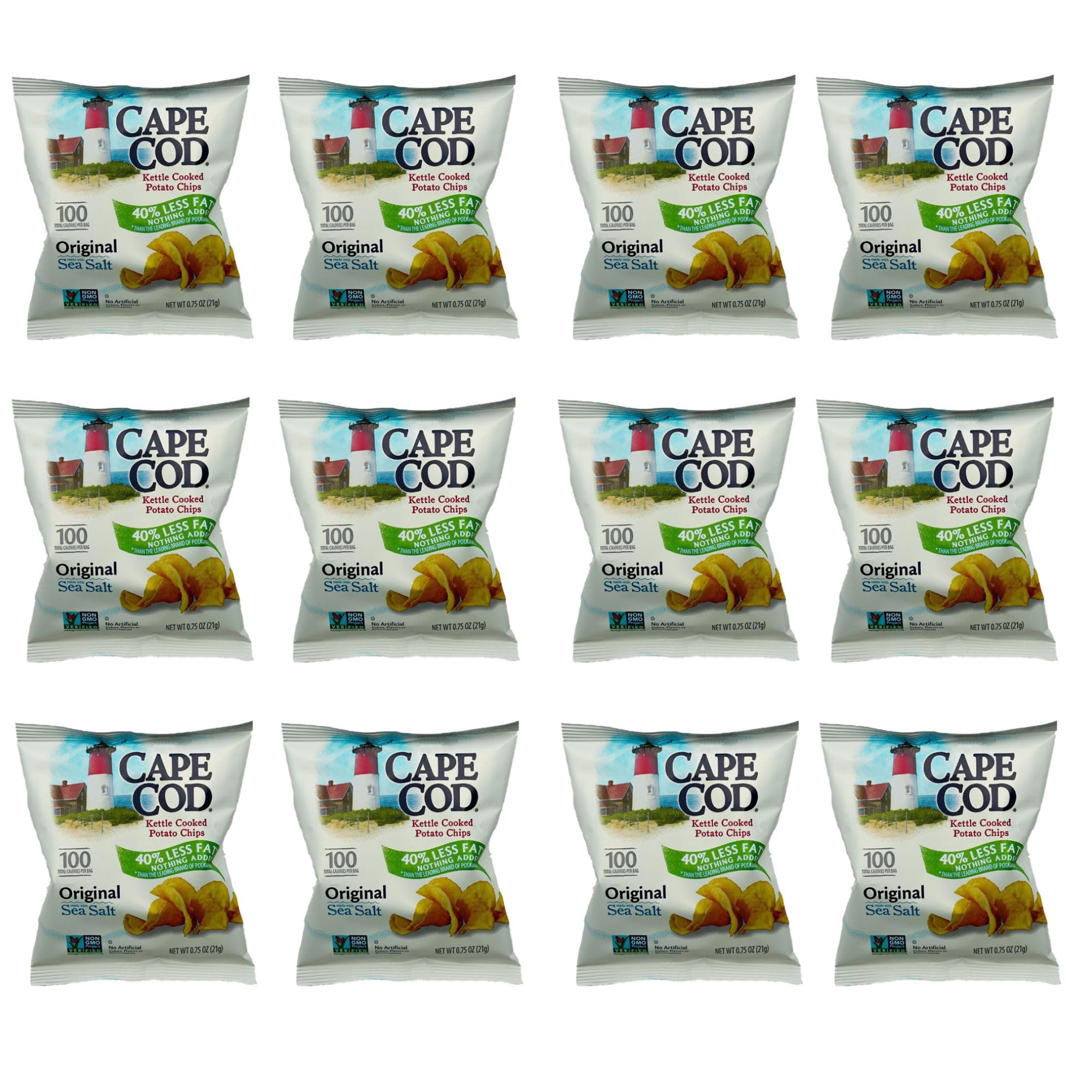 Cape Cod Original Kettle Cooked Potato Chips - 40% Less Fat, 12 Count (0.75 Oz Bags) - Healthy Organic Snacks for Adults - Perfect for Lunch Boxes, Office Snacks & Road Trips