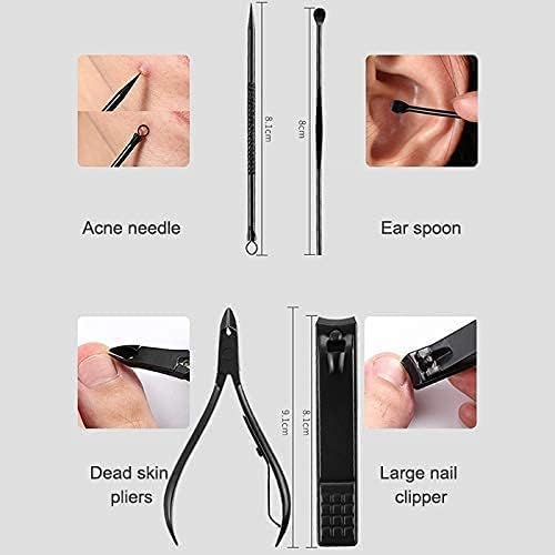 12-in-1 Professional Manicure Set with Stainless Steel Nail Clippers, Scissors & Blackhead Tools | Portable Leather Travel Case | Perfect for Home, Travel & Salon Use (Yellow)
