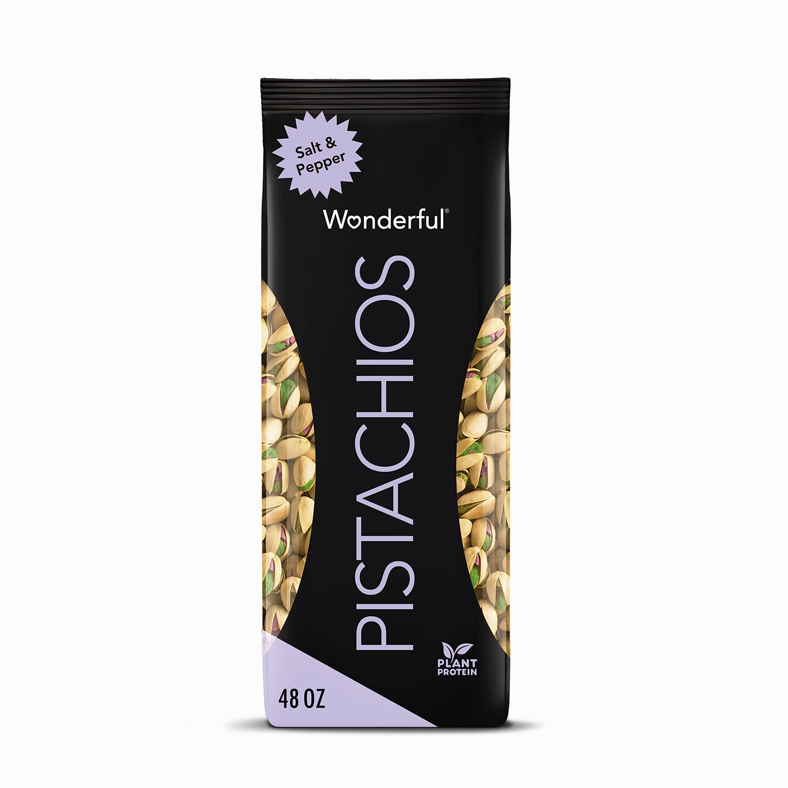 Wonderful Pistachios In Shell - Salt & Pepper Flavored Nuts (48oz Bag) | High Protein, Gluten Free Healthy Snacks | Perfect for Office, Hiking & Movie Night