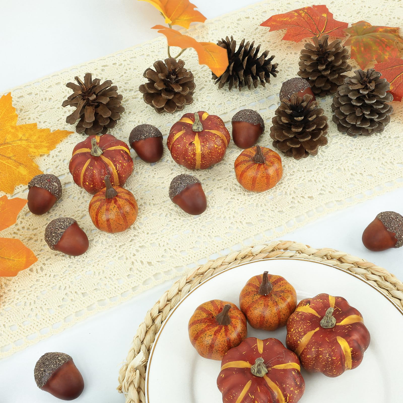 20-Piece Artificial Pumpkin Decor Kit - Fall & Thanksgiving Table Decorations for Home, Seasonal Holiday Fake Pumpkins - Perfect for Dining Table Centerpieces, Porch Displays & Autumn Party Decor