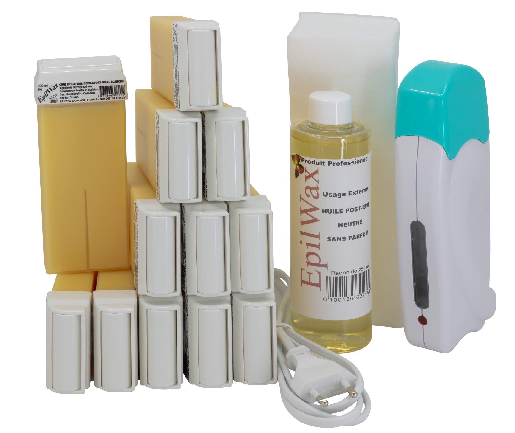 Professional EpilWax Waxing Kit with 12 Vanilla Roll-On Wax Refills, 100 Waxing Strips & Post-Wax Oil - Solo Range for Smooth Skin at Home & Salon Use