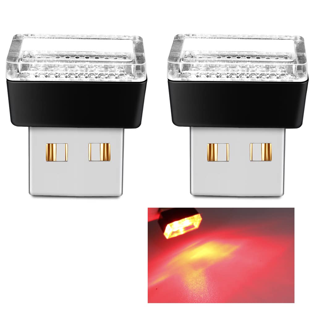 USB Car LED Ambient Lights Kit - 2PCs Red for Interior Decor & Night Driving
