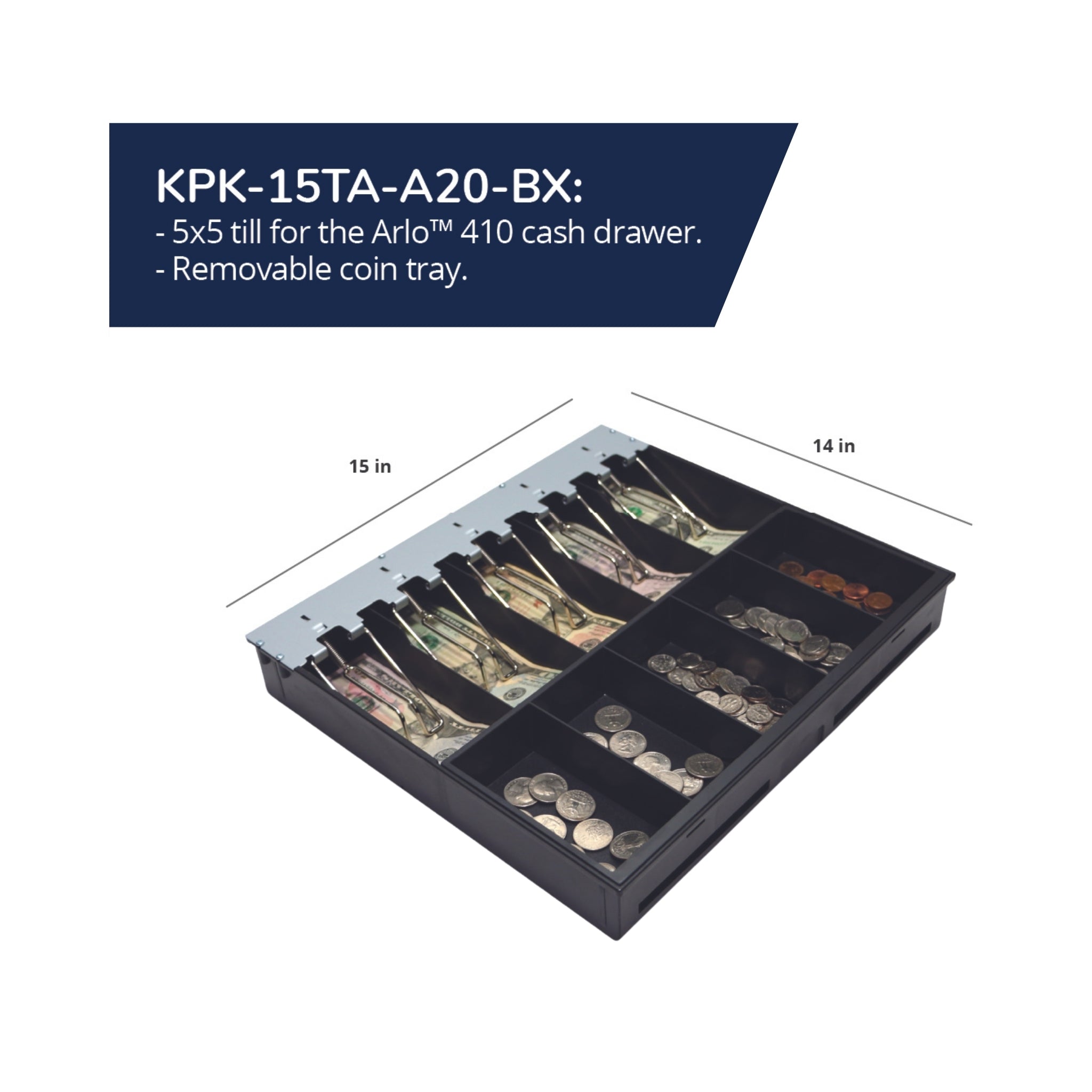 APG Arlo 410 US Currency 5x5 Till Kit - Cash Drawer Organizer for Retail Stores, Restaurants & Small Businesses - Perfect for Cash Management and Point of Sale Systems