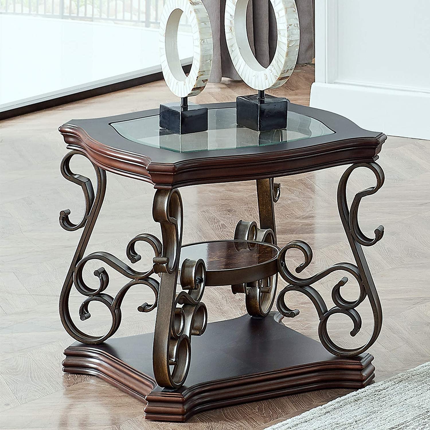 Vintage 3-Tier End Table with Tempered Glass Top & Marble Shelf - Mid-Century Modern Nightstand for Living Room, Bedroom & Office - Perfect as Sofa Side Table, Bedside Table or Tea Table Accent Piece