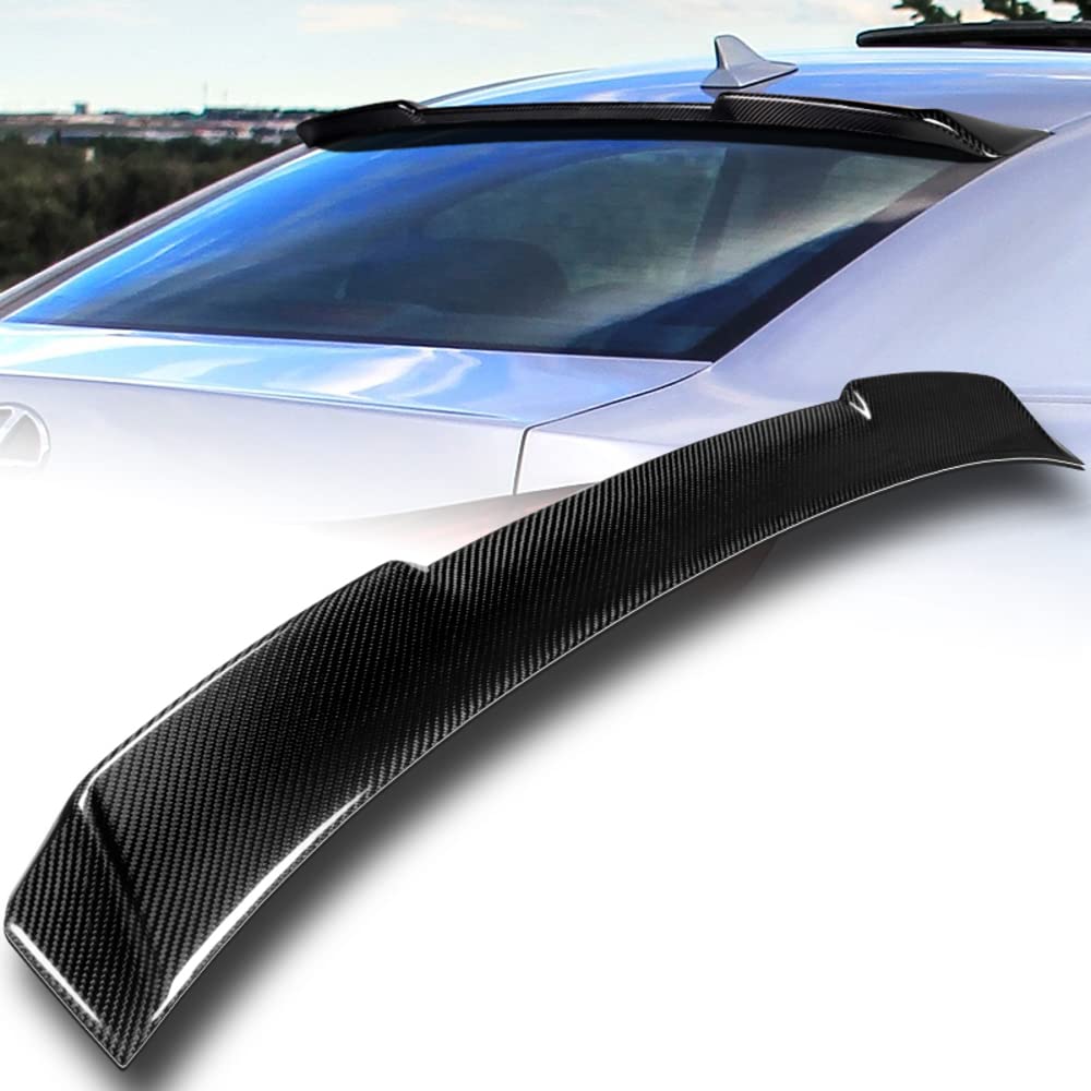 Q1-TECH Real Carbon Fiber Rear Window Roof Spoiler for 2006-2013 Lexus IS250 IS350 IS-F | VIP Style Roof Visor Wing | 2-RSP-6634-CF | Enhances Aerodynamics & Sporty Look for Luxury Sedans