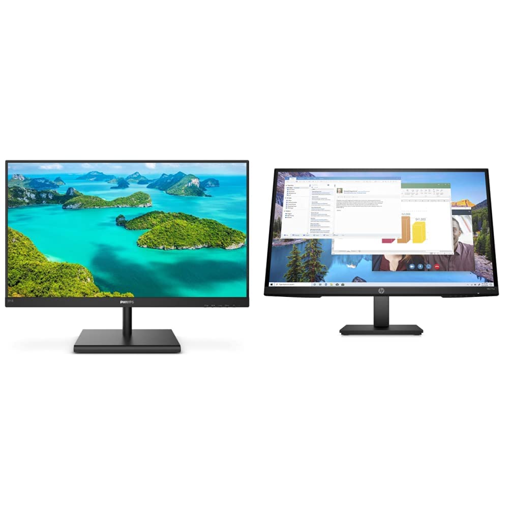 Philips 271E1S 27-inch Frameless Monitor & HP M27ha FHD Monitor - Full HD 1080P IPS Panel with Built-in Audio, VESA Compatible (1920x1080) - Perfect for Home Office, Gaming, and Multimedia Entertainment