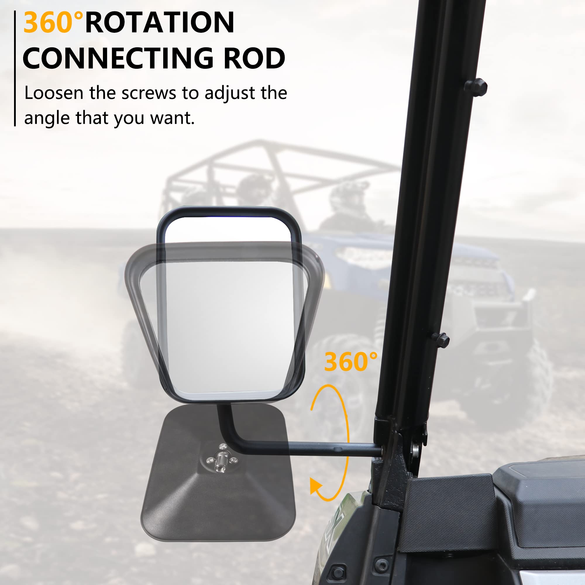 Heavy Duty Aluminum 360° Adjustable UTV Side Mirrors for 2015-2025 Polaris Ranger 1000/XP 1000 - Compatible with Roof & Windshield - Enhanced Rear Visibility for Off-Road Adventures & Work Sites