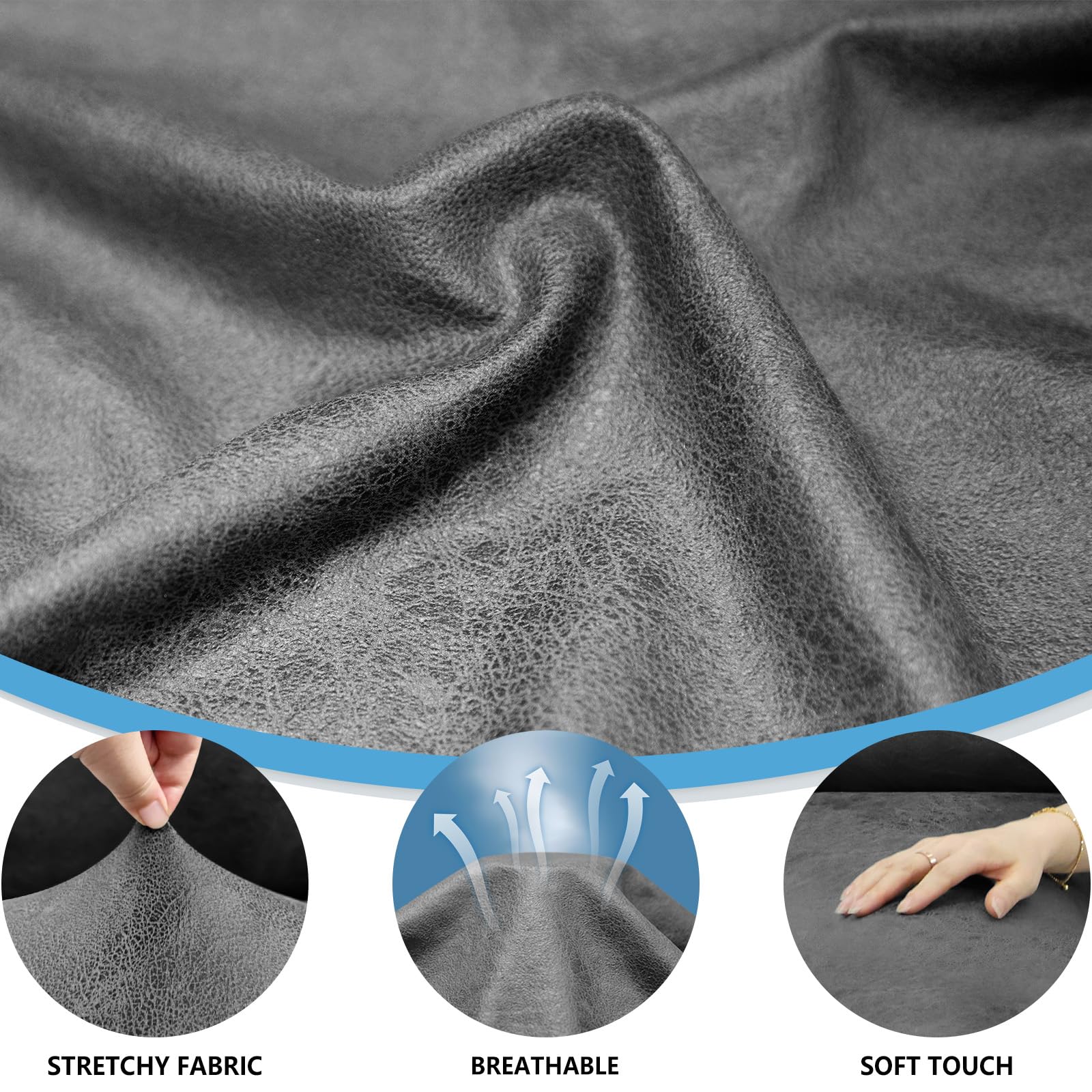 8-Piece Stretchable Spandex Recliner Sofa Cover Set - Washable Leather-Look Slipcovers for 3-Seater Couches with Storage Pockets | Perfect for Living Room Furniture Protection & Style Upgrade (Grey)