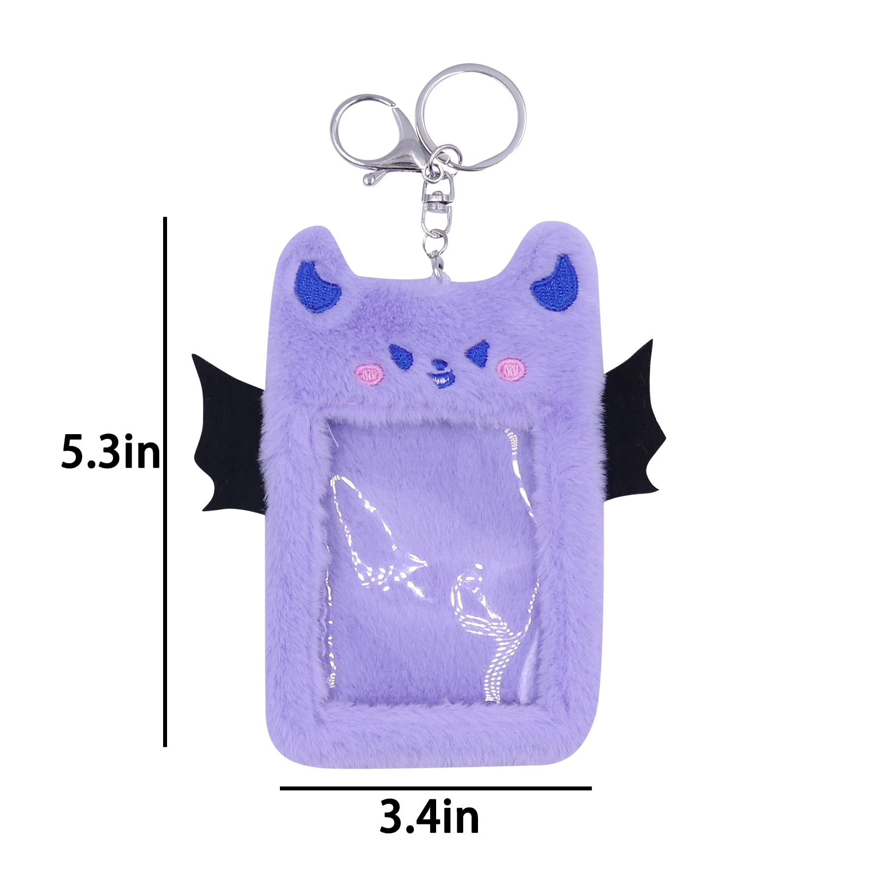 Cute Fuzzy Plush Kpop Photocard Holder with Keychain - Animal Wings Photo Sleeve for Bank ID, Credit Cards & Stationery - Perfect for Kpop Fans, Collectors & Gift Giving