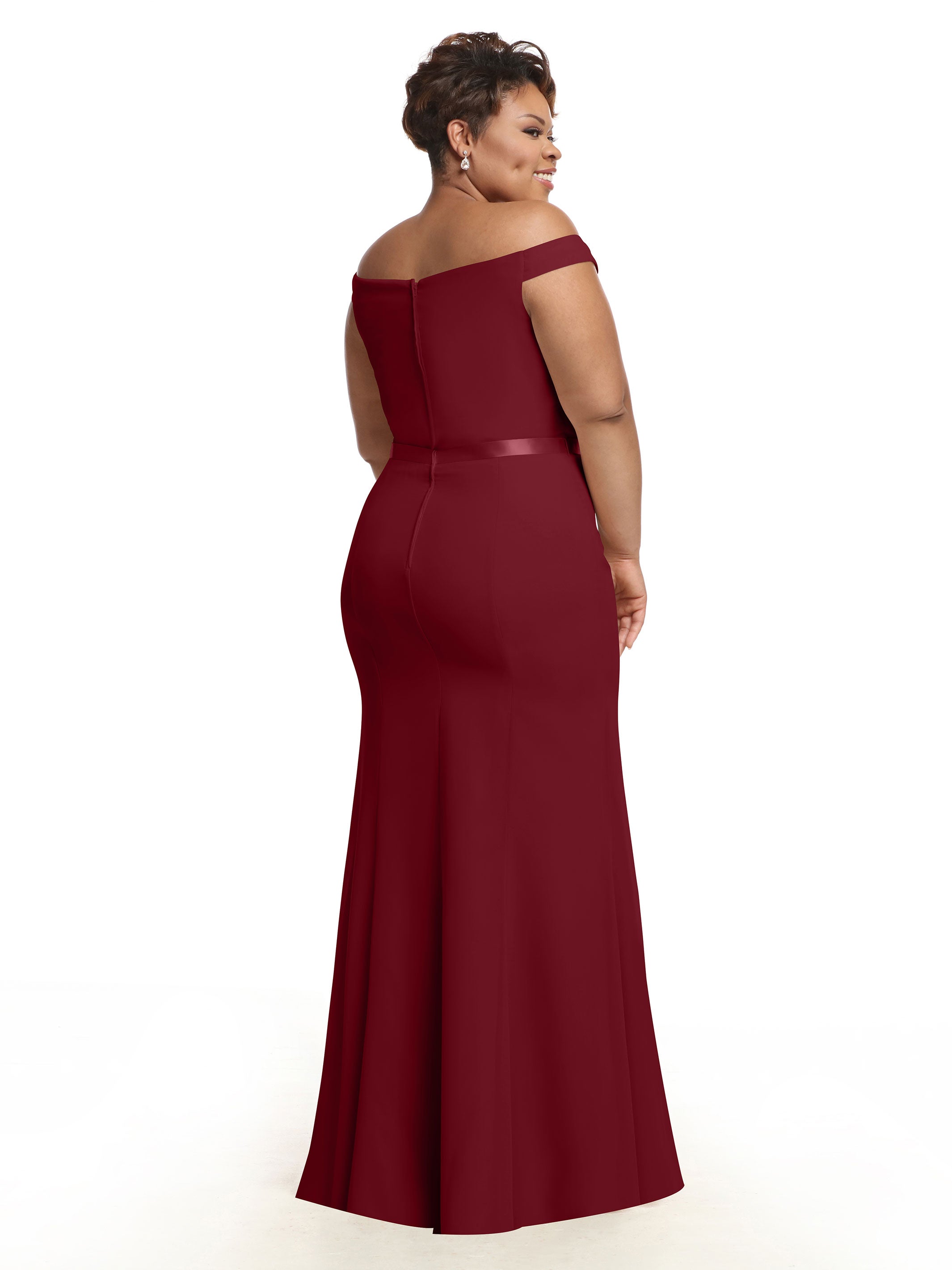 Elegant Off-the-Shoulder Chiffon Bridesmaid Dress with Ribbon Belt - Flattering Fit & Flare Design for Weddings, Parties & Special Occasions