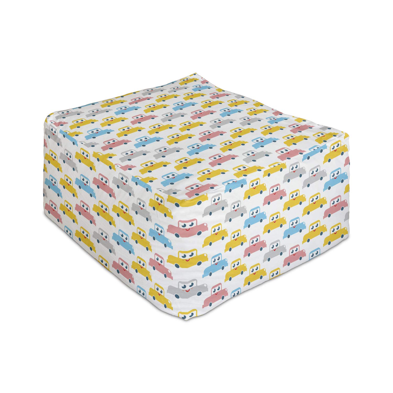Ambesonne Cartoon Cars Toys Rectangle Pouf - Playful Themed Foot Stool for Kids Playroom, Living Room & Office - 25