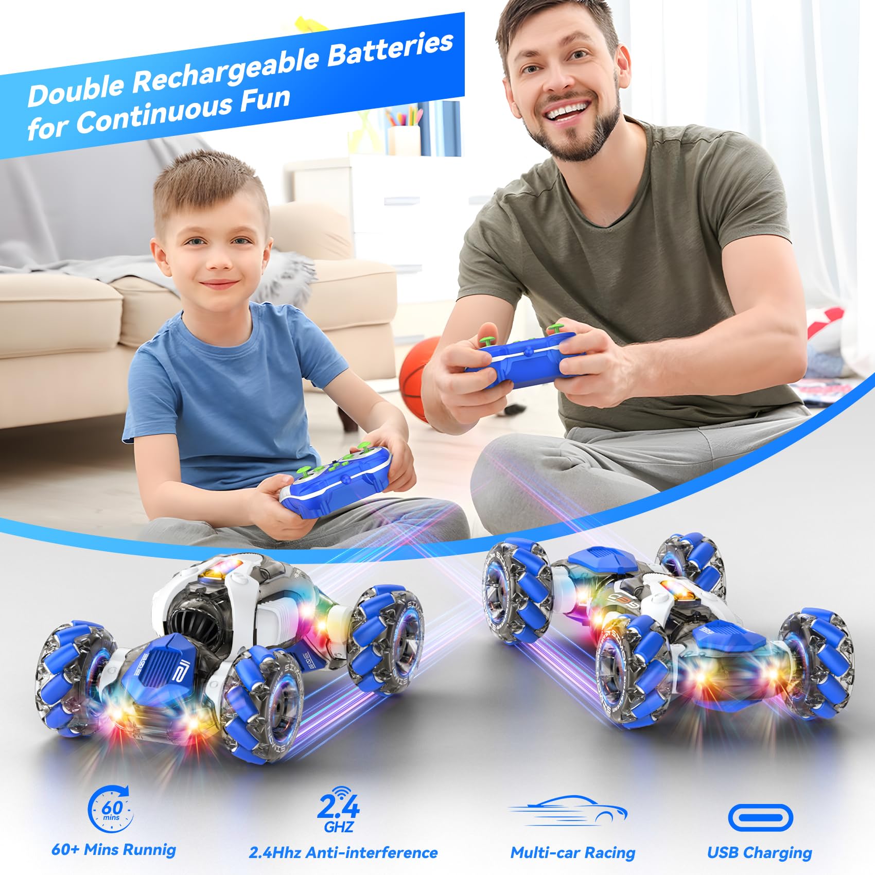Gesture Sensing RC Stunt Car - 2.4Ghz Remote Control Transformer Toy for Boys & Girls Ages 5-12 | 360° Rotating & Hand Controlled | Perfect Christmas & Birthday Gift for Kids | Indoor & Outdoor Play, Racing & Stunt Shows