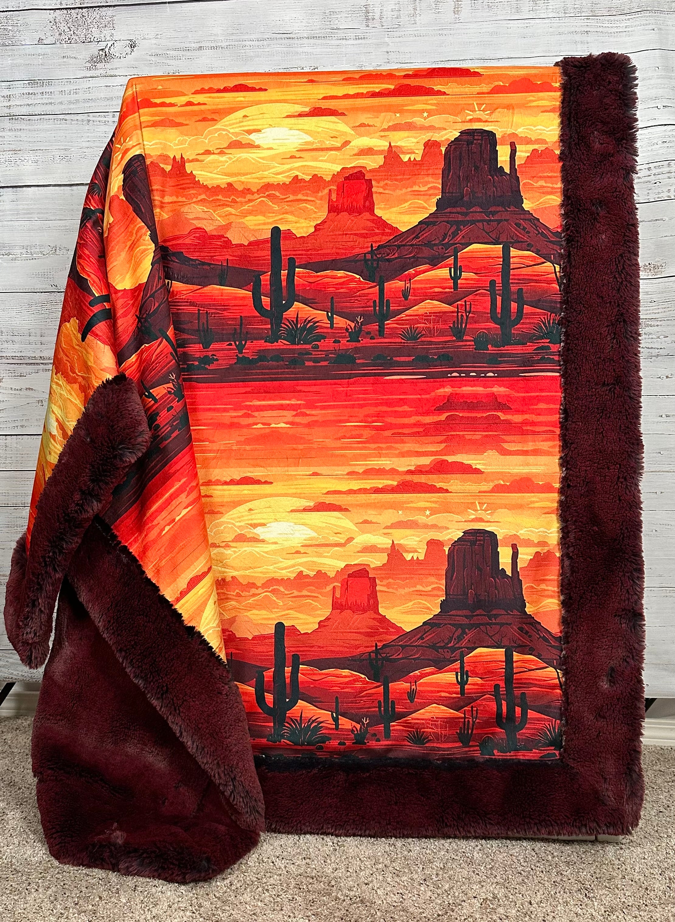 Premium 55x80 Large Minky Blanket with Arizona Landscape & Cherry Arctic Fox Design - Soft Cozy Throw for Bed, Couch, and Outdoor Adventures