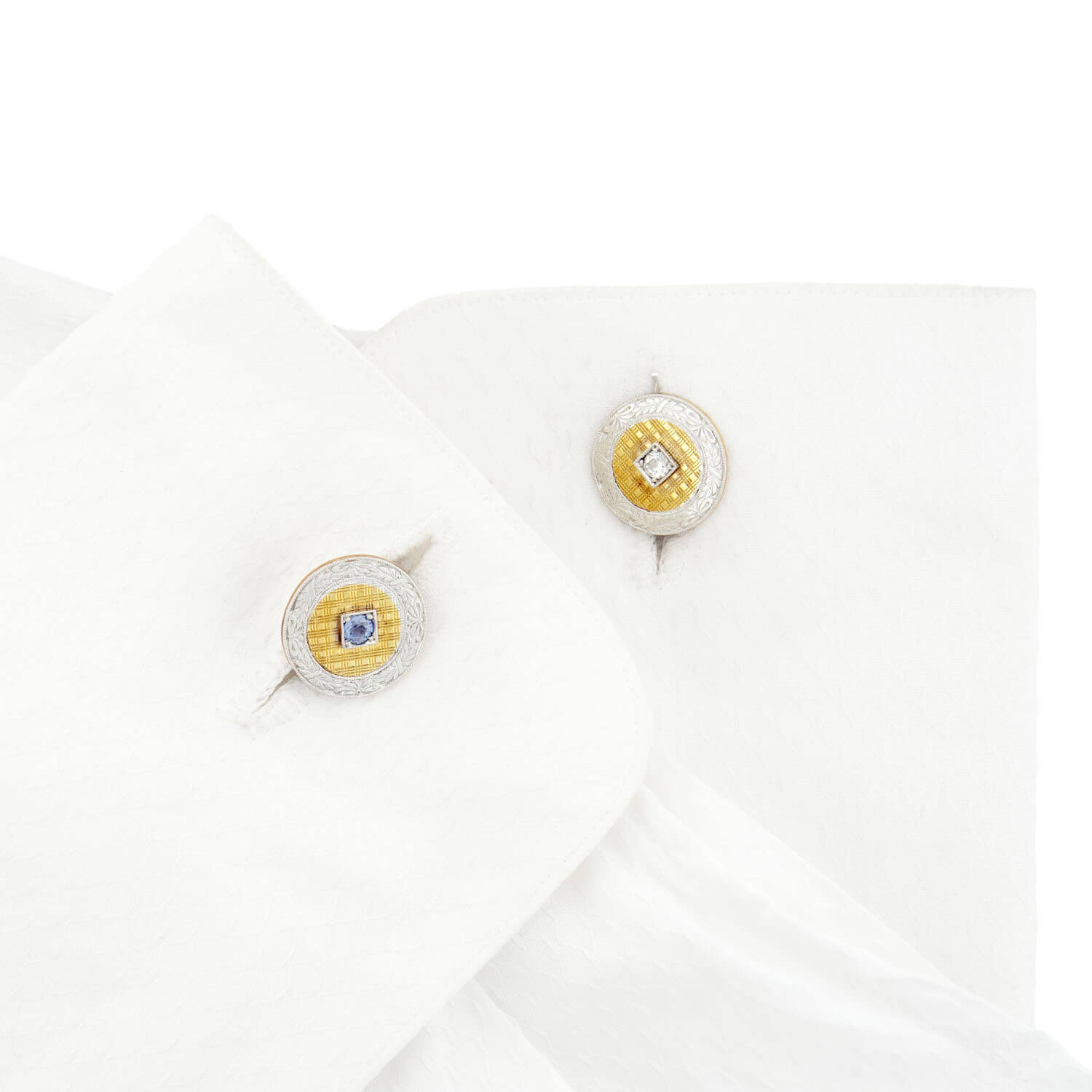 RIKER BROS Victorian Style 14k Gold & Platinum Diamond & Topaz Cufflinks for Men - Luxury Wedding, Formal Attire & Business Gifts
