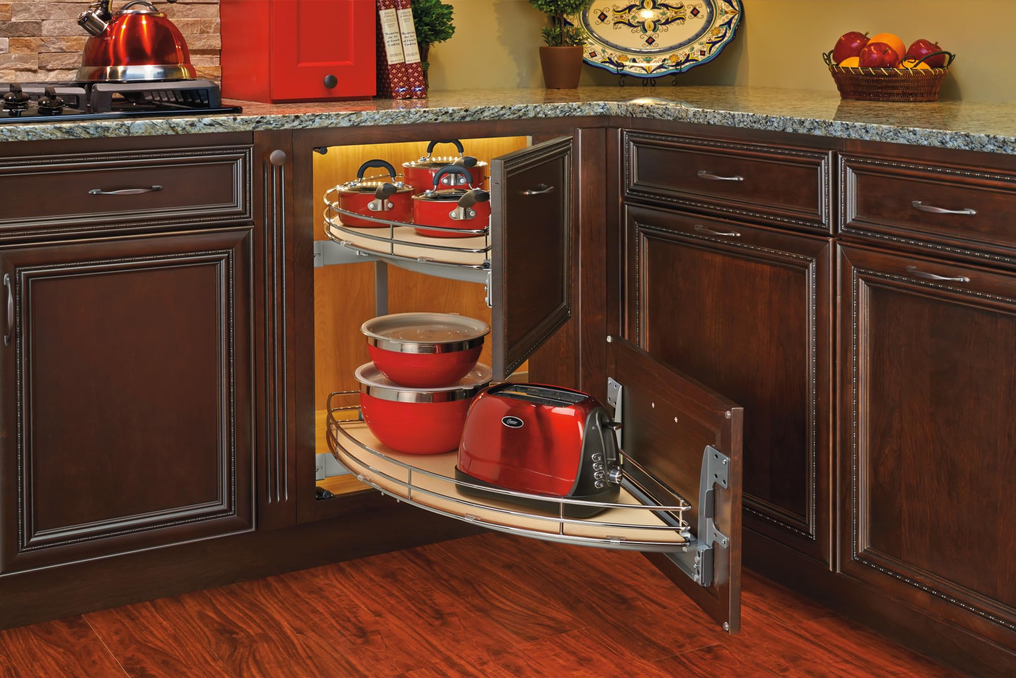 Rev-A-Shelf Contemporary Curve Pullout Organizer - Left Opening/Blind Right Corner Cabinet Organizer | Space-Saving Kitchen Storage Solution for Corner Cabinets | Perfect for Small Kitchens & Pantry Organization