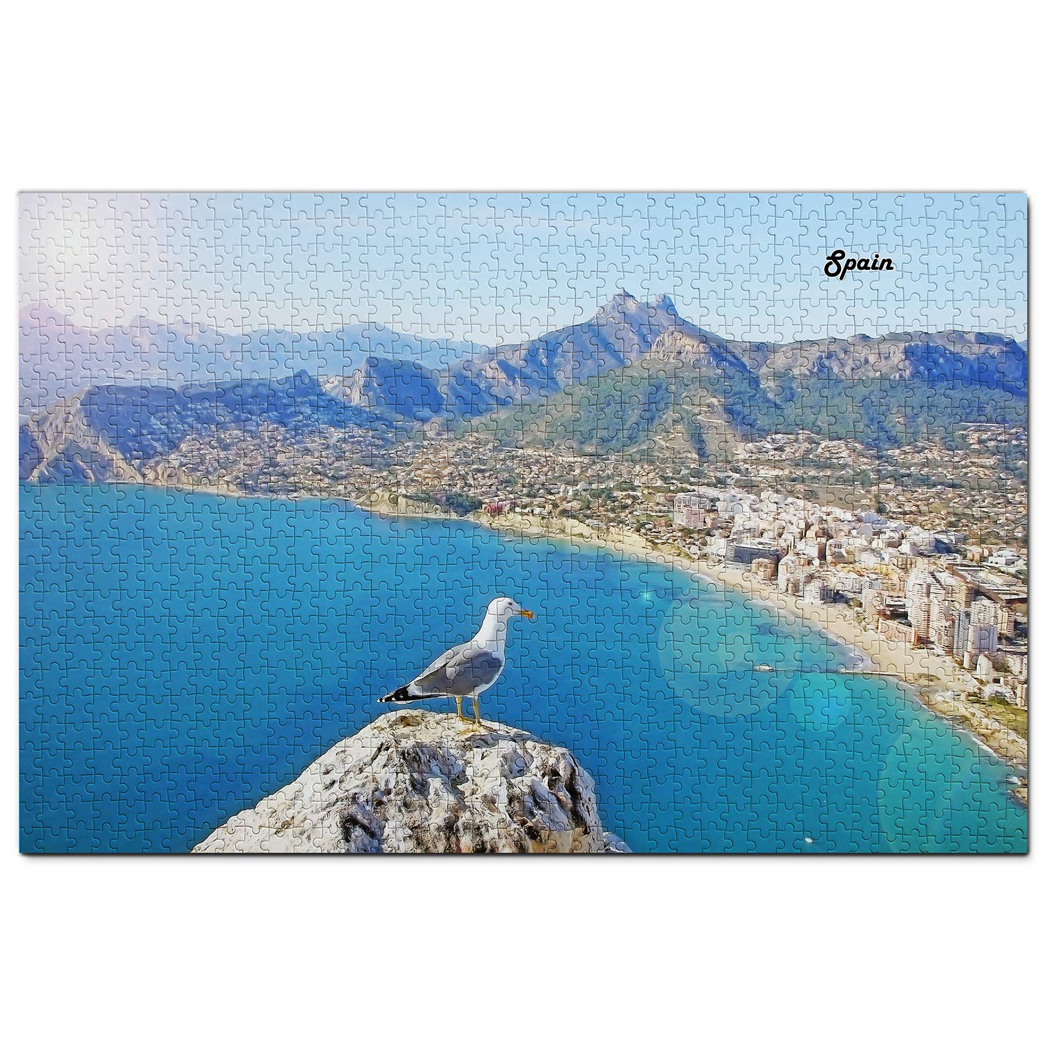 1000-Piece Spain Jigsaw Puzzle - Stunning Seagull Calpe Alicante Landscape Wooden Puzzle | Perfect Travel Souvenir & Home Decor Gift for Puzzle Lovers | Relaxing Family Activity & Wall Art Display