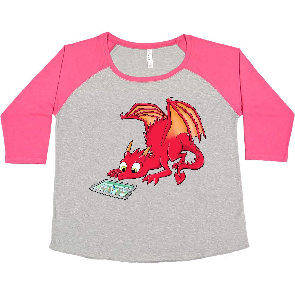 Inktastic Curious Dragon Watching a Tablet Women's Plus Size T-Shirt - Soft & Comfortable Graphic Tee for Casual Wear, Gifts & Dragon Lovers