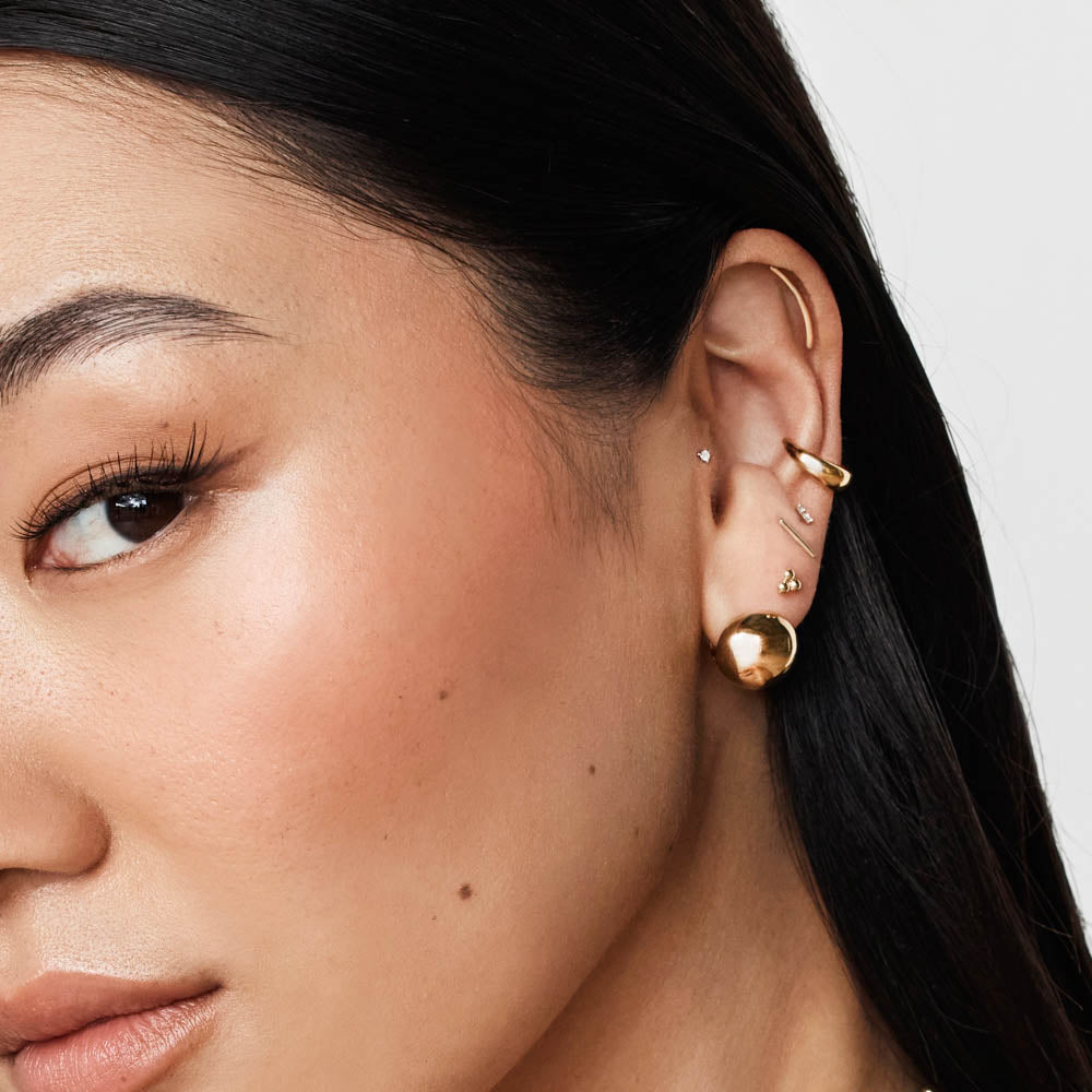 10k Gold Triple Ball Stud Earrings for Women - Minimalist Elegant Jewelry for Everyday Wear, Parties & Gifts