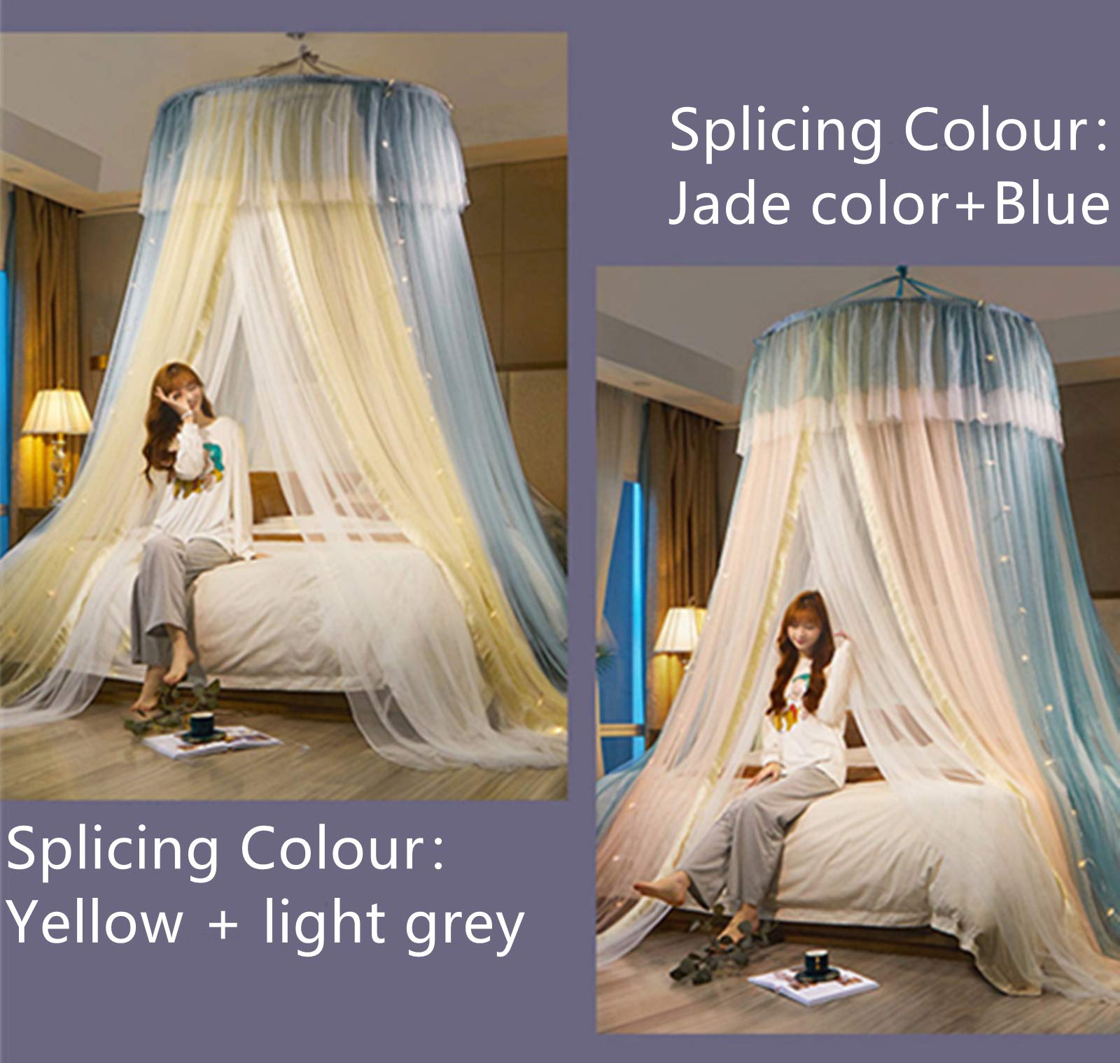 VETHIN Princess Bed Canopy for Girls - Double Layer Sheer Mesh Dome Bed Curtain with Round Lace, Mosquito Net Tent for Twin/Full/Queen/King Size Beds (Blue, Pink, White) - Perfect for Kids' Bedrooms, Nursery Decor, and Princess-Themed Sleepovers