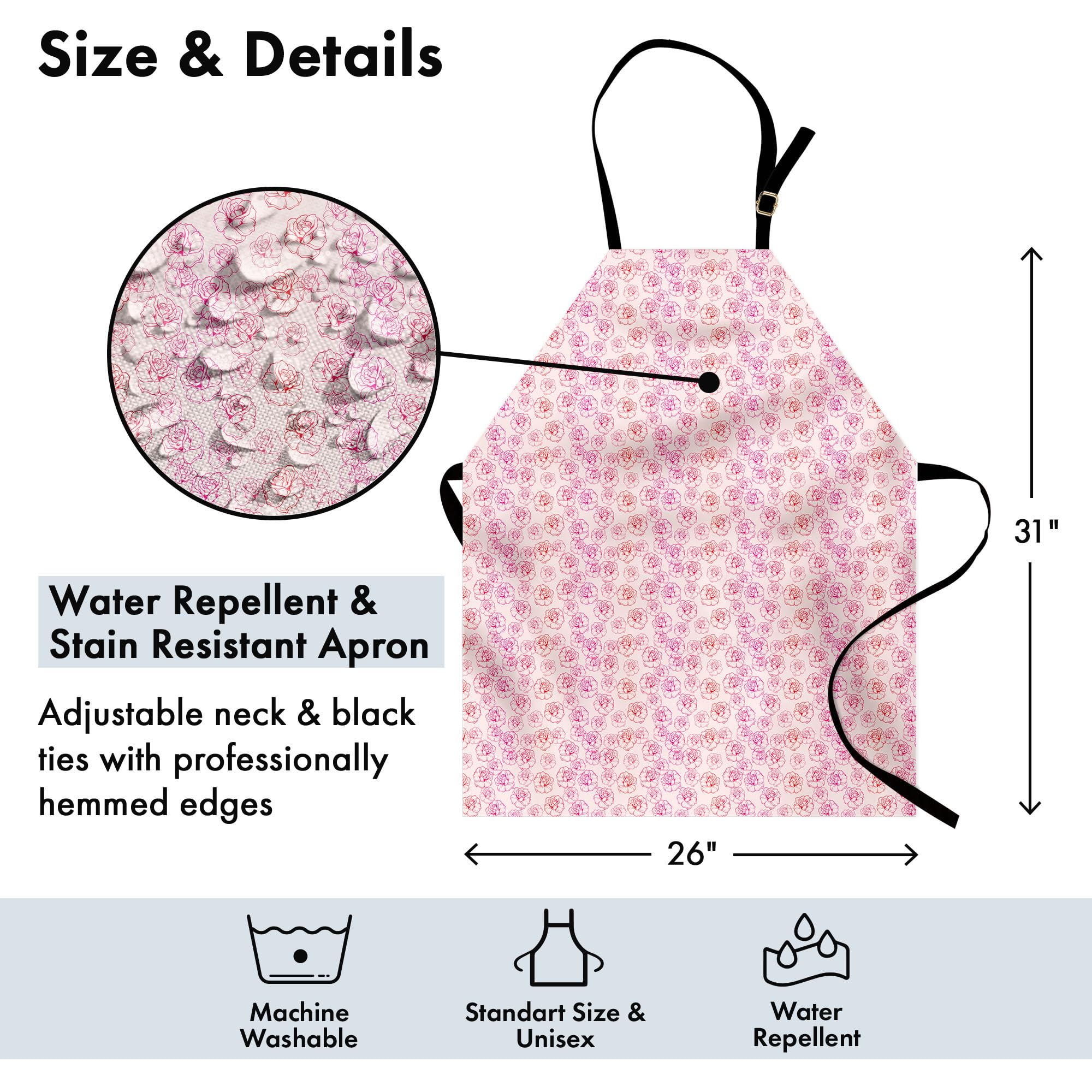 Ambesonne Romantic Rose Apron - Unisex Kitchen Bib for Cooking & Gardening - Pale Pink
