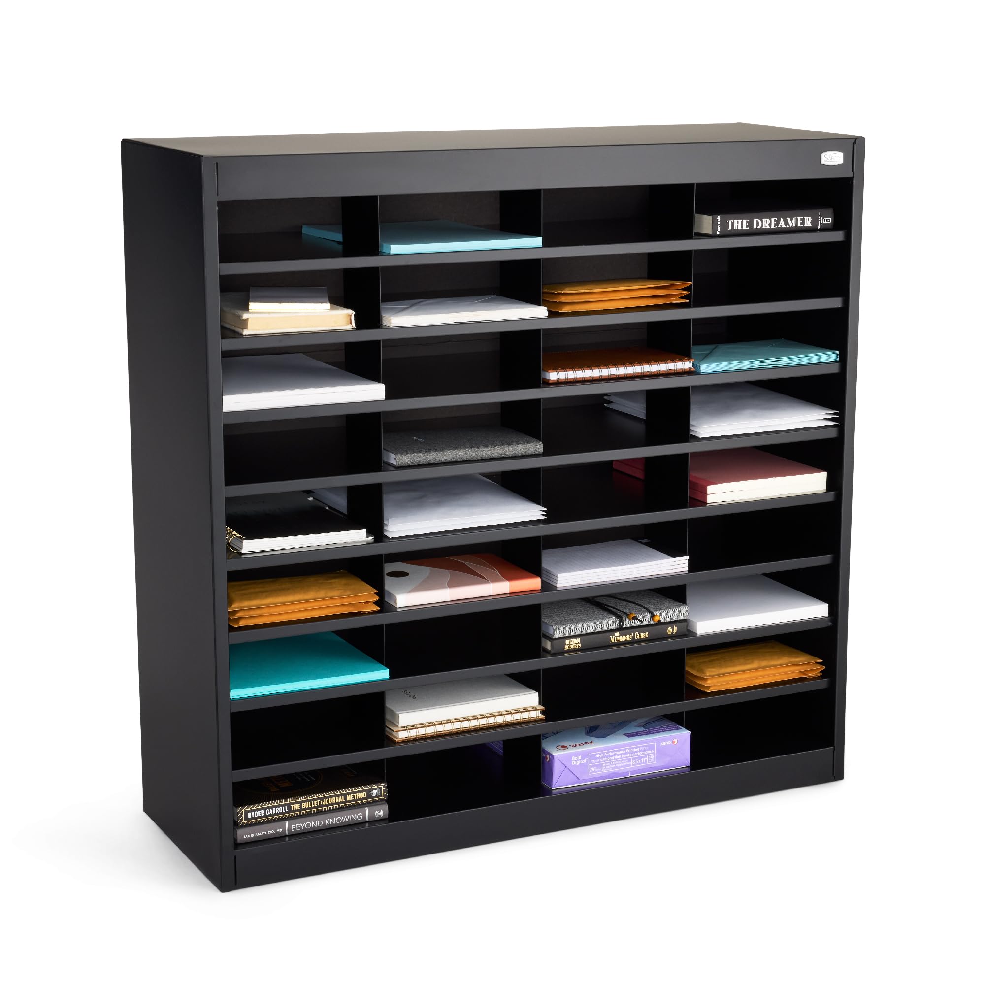 Safco E-Z Stor Paper Organizer - 36 Letter-Size Compartments Mailbox, Heavy Duty Steel File & Magazine Holder for Office Organization (Black) | Perfect for Mail Sorting, Document Storage & Office Filing Systems