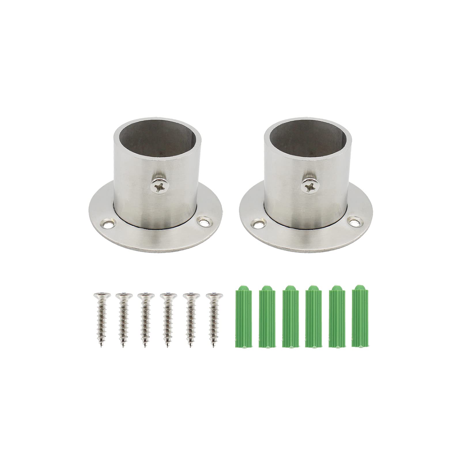 2PCS Stainless Steel Rod Socket - Heavy Duty Wall Mount Flange Rod Holder for Closet, Shower Curtain & Towel Bars (19mm Diameter) - Silver Finish with Screws Included - Perfect for Home Organization & Bathroom Storage