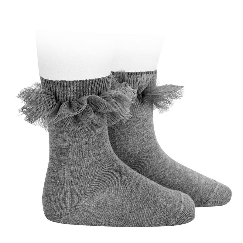 Light Grey Tulle Short Socks for Women - Breathable Ankle Socks for Casual Wear, Ballet Flats & Summer Outfits