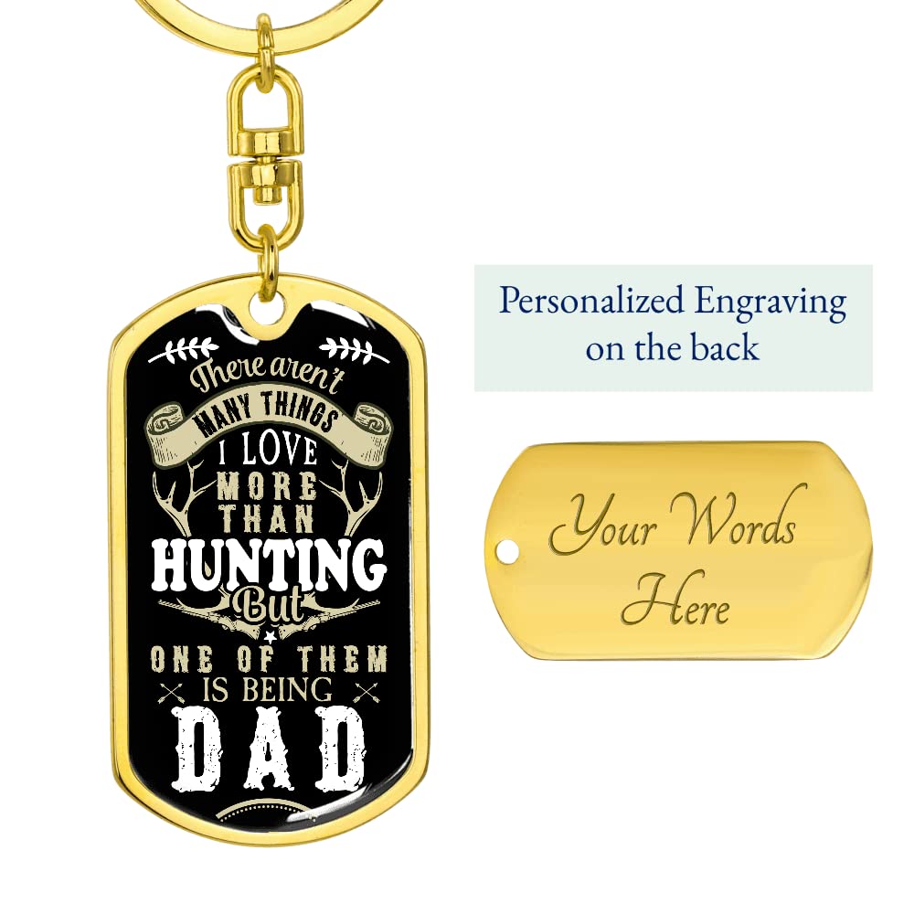 Personalized Engravable Dog Tag Keychain for Dad - Custom 'My Hunter Dad' Gift with Gift Box - Perfect for Father's Day, Birthday & Hunting Trips
